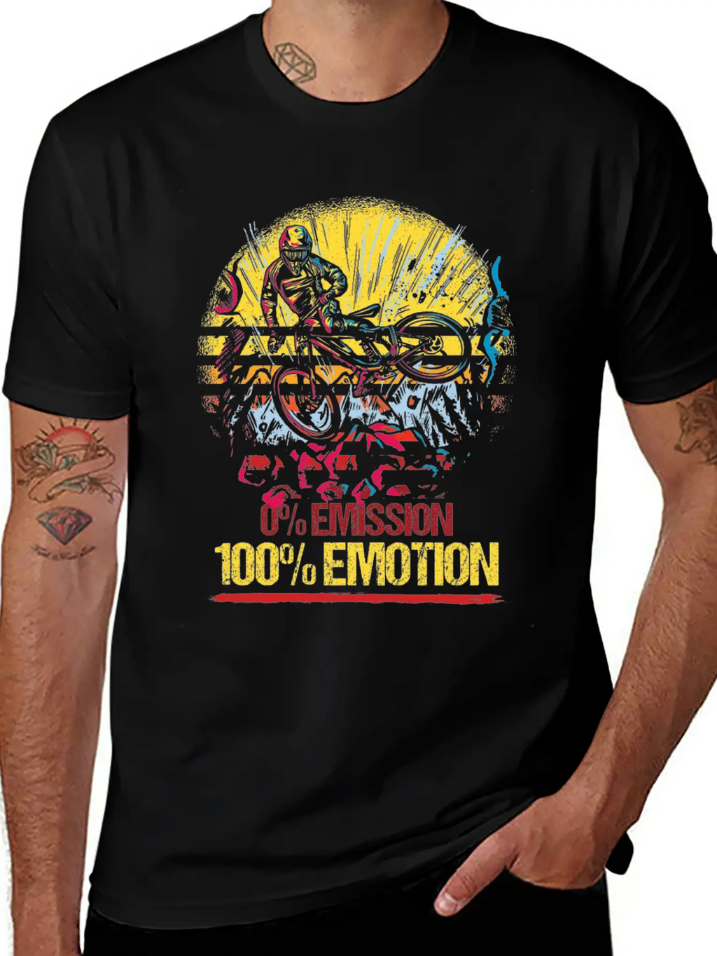 0% Emission 100% Emotion Bicycle Biker Mountain Unisex Casual T-Shirt – Clean Design For Daily Comfort
