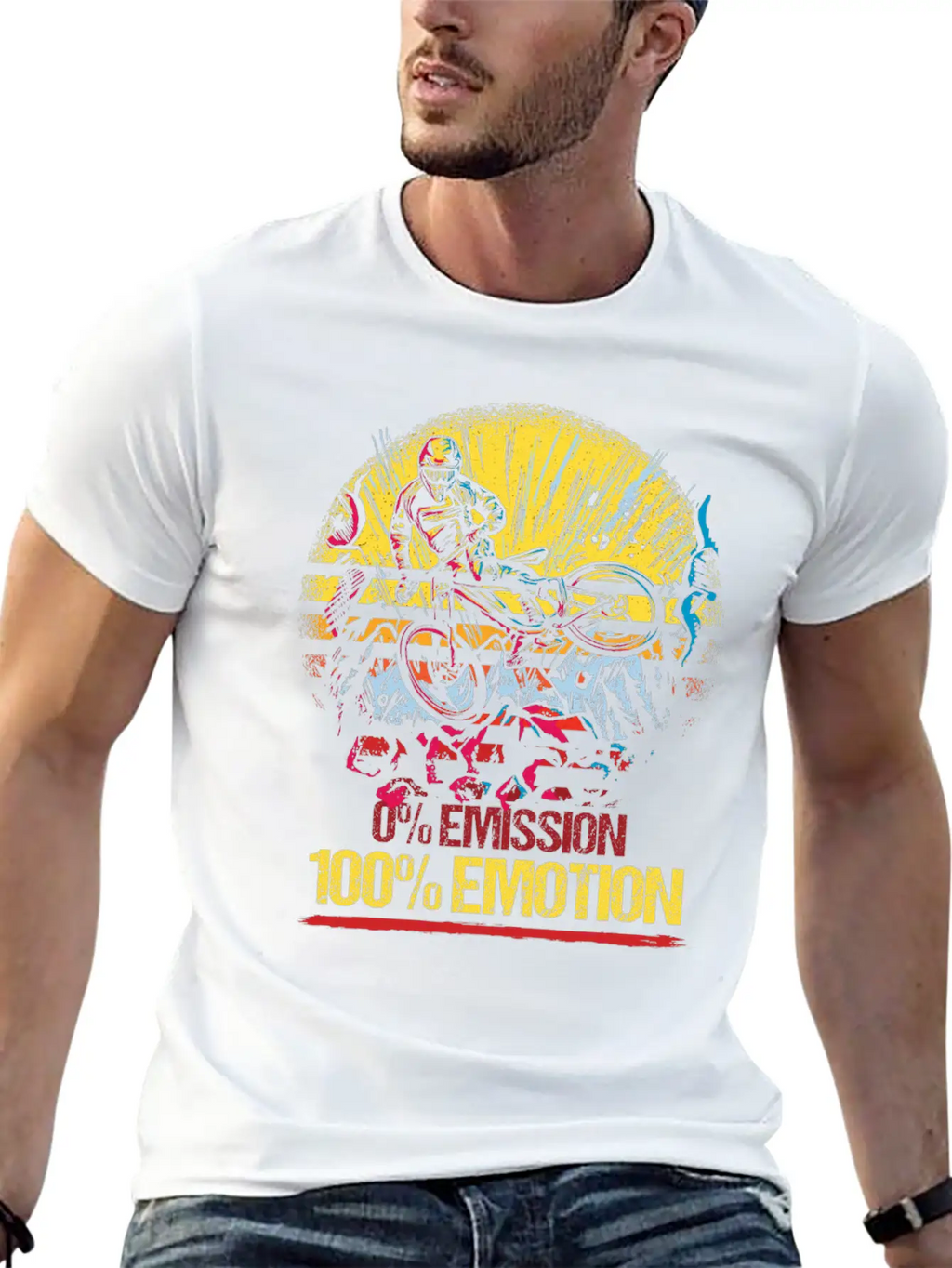 0% Emission 100% Emotion Bicycle Biker Mountain Unisex Casual T-Shirt – Clean Design For Daily Comfort