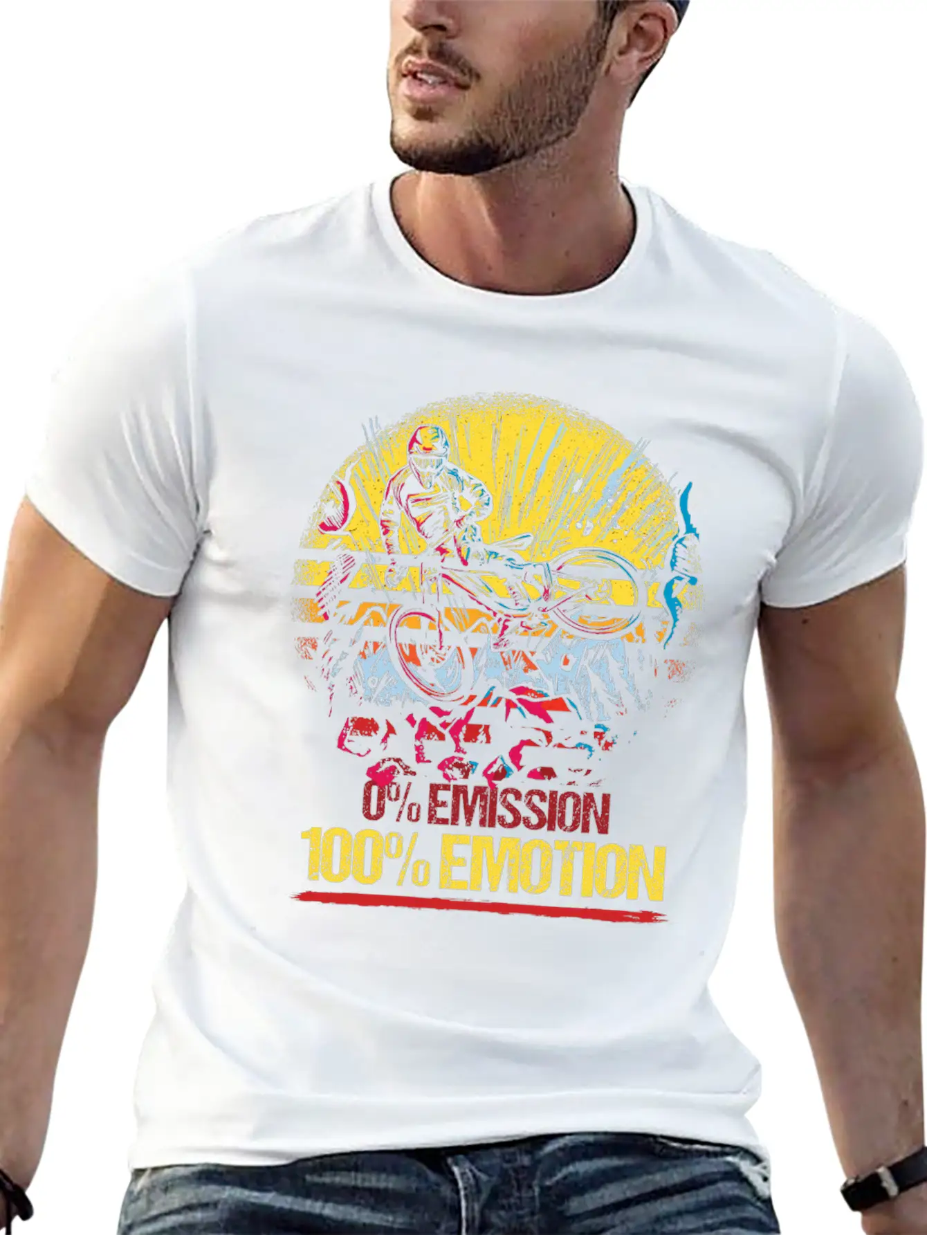 0% Emission 100% Emotion Bicycle Biker Mountain Unisex Casual T-Shirt – Clean Design For Daily Comfort