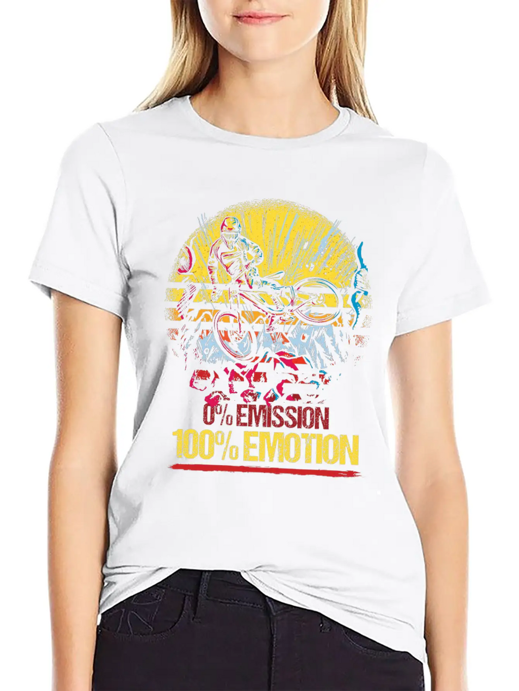 0% Emission 100% Emotion Bicycle Biker Mountain Unisex Casual T-Shirt – Clean Design For Daily Comfort