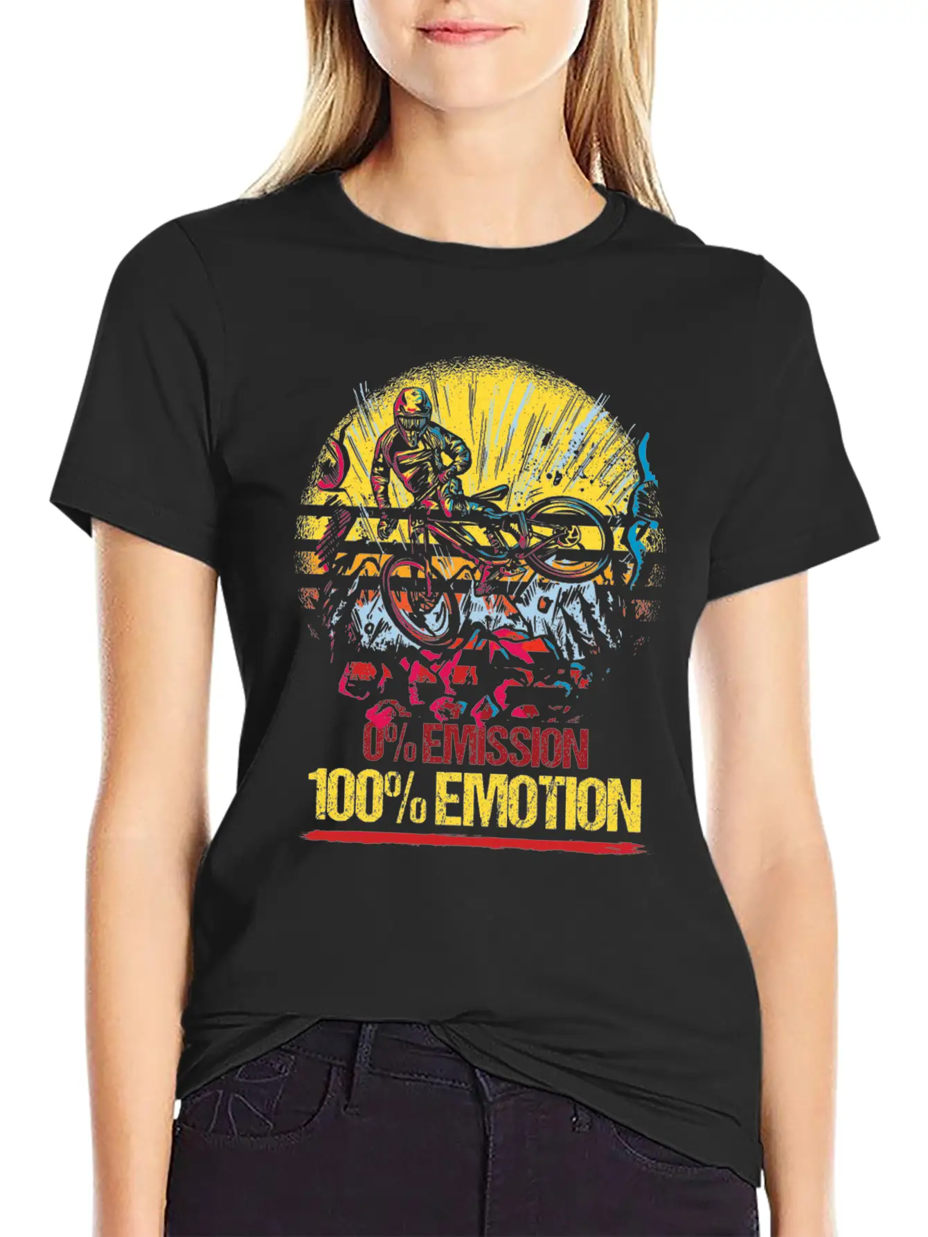 0% Emission 100% Emotion Bicycle Biker Mountain Unisex Casual T-Shirt – Clean Design For Daily Comfort