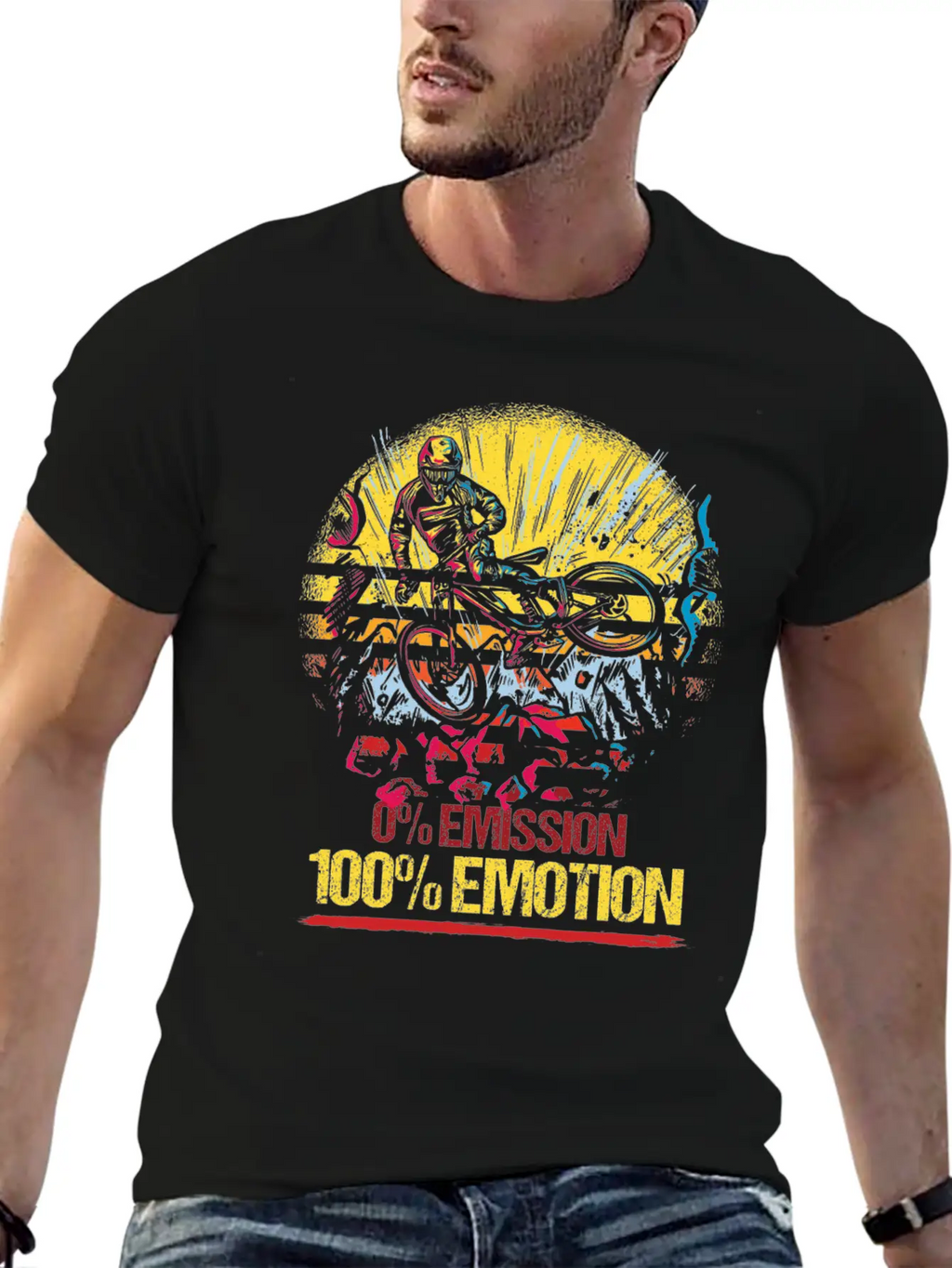 0% Emission 100% Emotion Bicycle Biker Mountain Unisex Casual T-Shirt – Clean Design For Daily Comfort