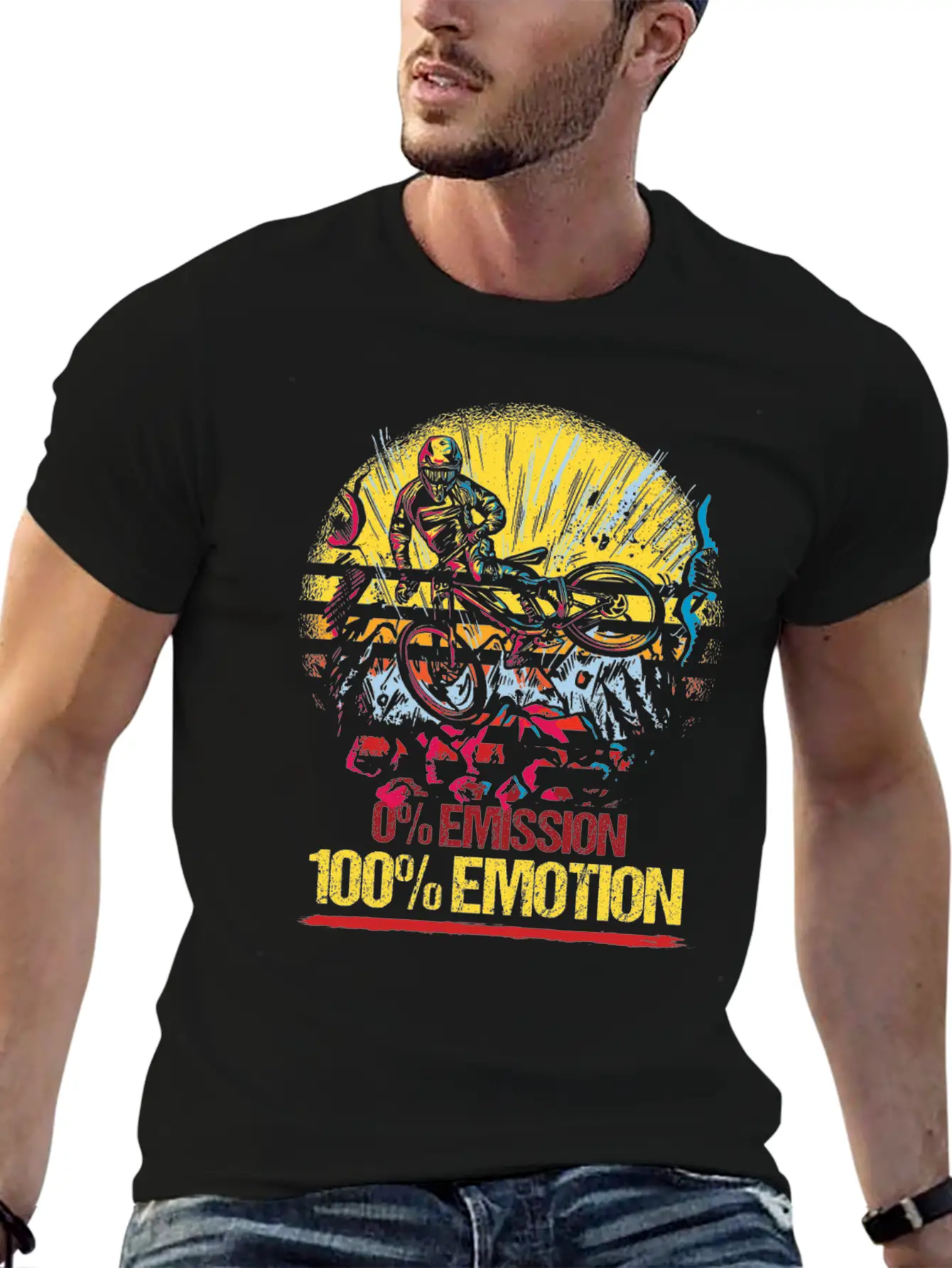 0% Emission 100% Emotion Bicycle Biker Mountain Unisex Casual T-Shirt – Clean Design For Daily Comfort