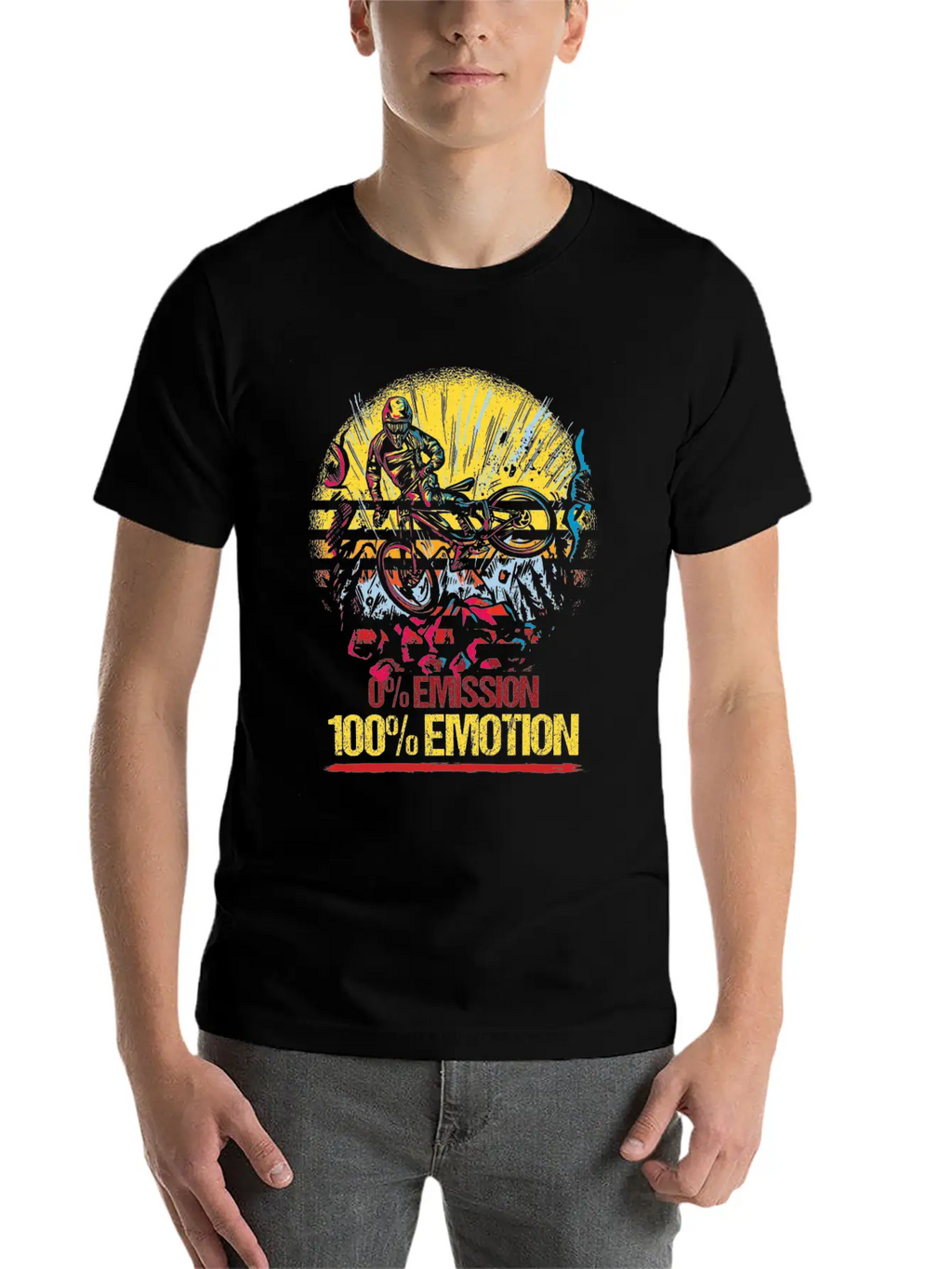 0% Emission 100% Emotion Bicycle Biker Mountain Unisex Casual T-Shirt – Clean Design For Daily Comfort