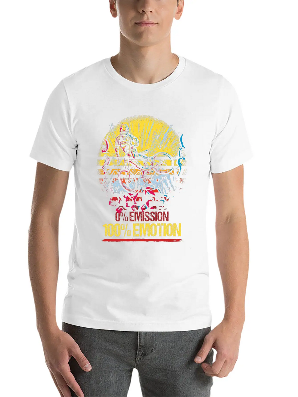 0% Emission 100% Emotion Bicycle Biker Mountain Unisex Casual T-Shirt – Clean Design For Daily Comfort