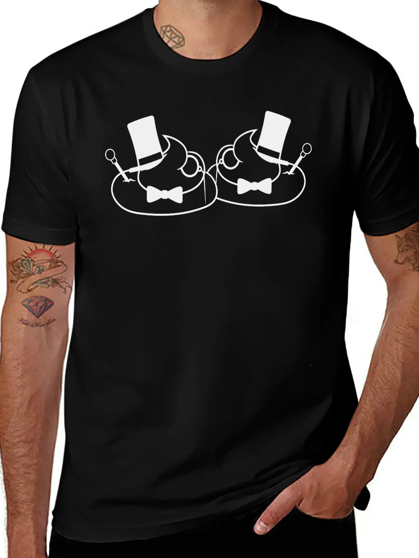 2 Friends Team Sir Mr Gentlemen Cylinder Hat Monoc Unisex Short Sleeve Soft Cotton T-Shirt – Casual Everyday Wear