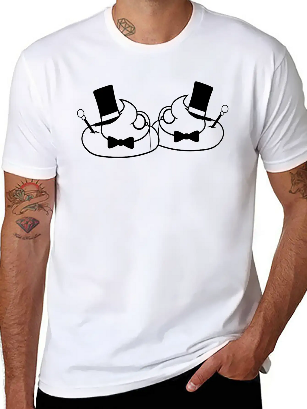 2 Friends Team Sir Mr Gentlemen Cylinder Hat Monoc Unisex Short Sleeve Soft Cotton T-Shirt – Casual Everyday Wear