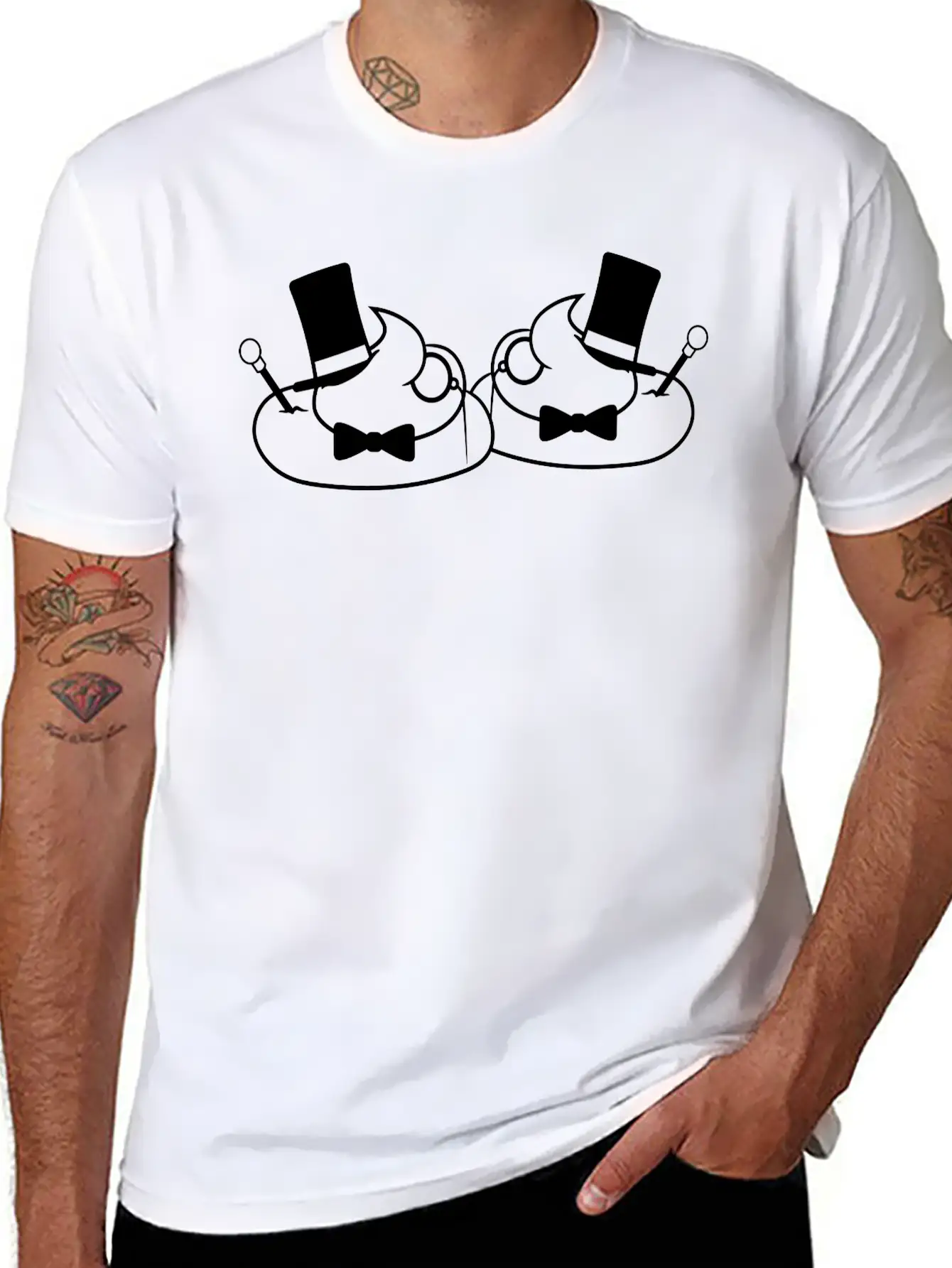 2 Friends Team Sir Mr Gentlemen Cylinder Hat Monoc Unisex Short Sleeve Soft Cotton T-Shirt – Casual Everyday Wear