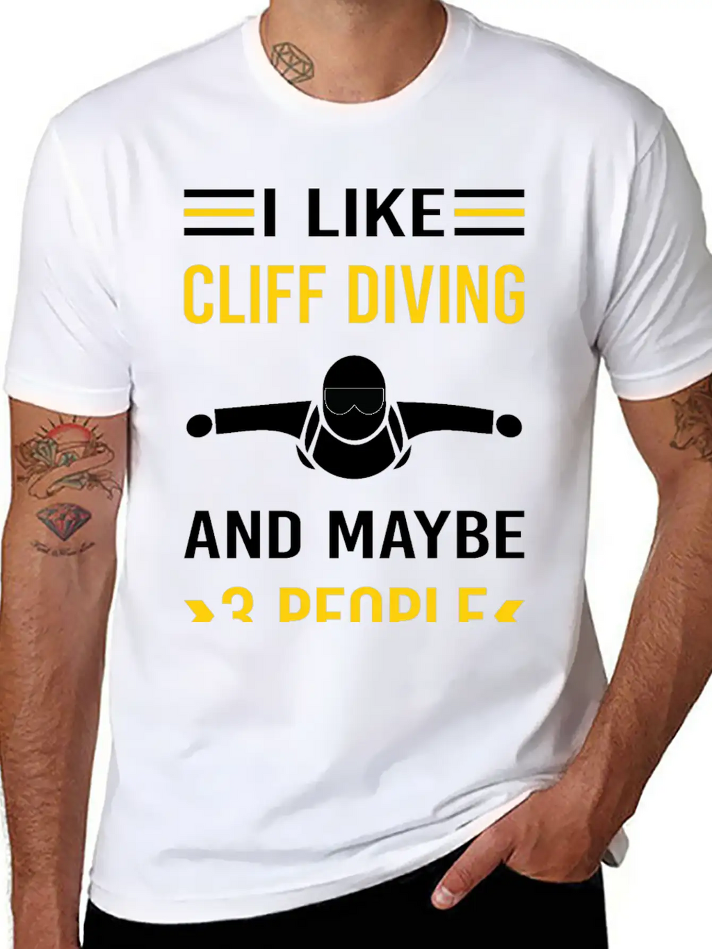 3 People Cliff Diving Unisex Short Sleeve Soft Cotton T-Shirt – Casual Everyday Wear