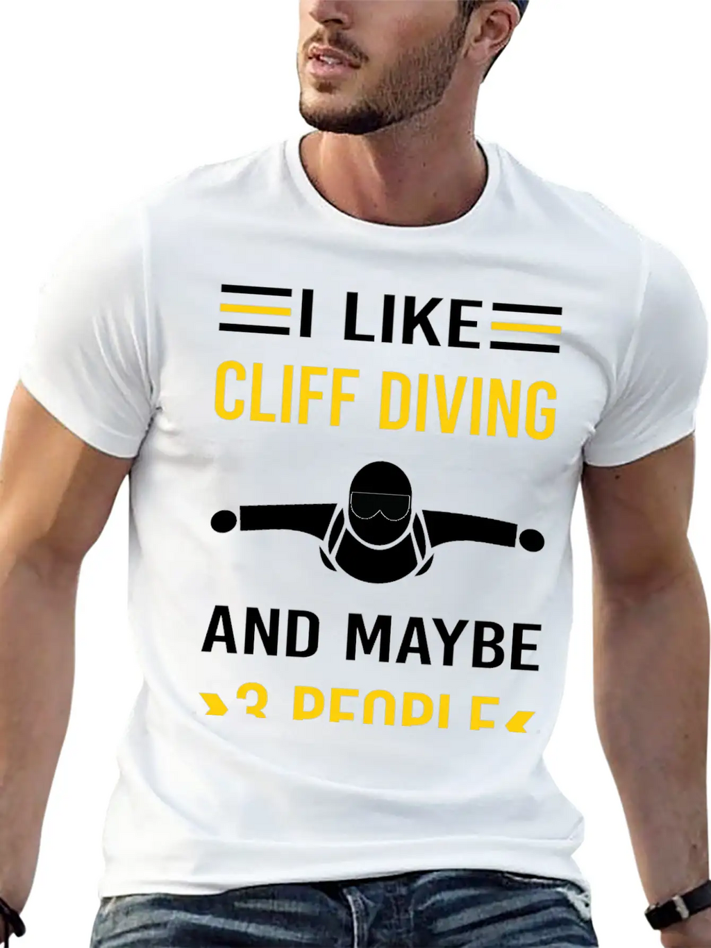3 People Cliff Diving Unisex Short Sleeve Soft Cotton T-Shirt – Casual Everyday Wear