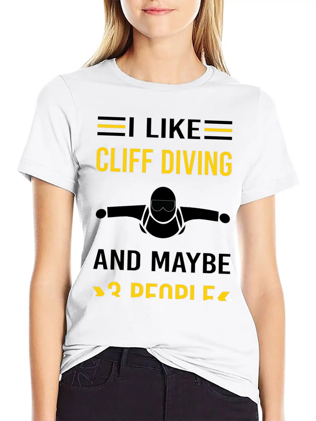 3 People Cliff Diving Unisex Short Sleeve Soft Cotton T-Shirt – Casual Everyday Wear