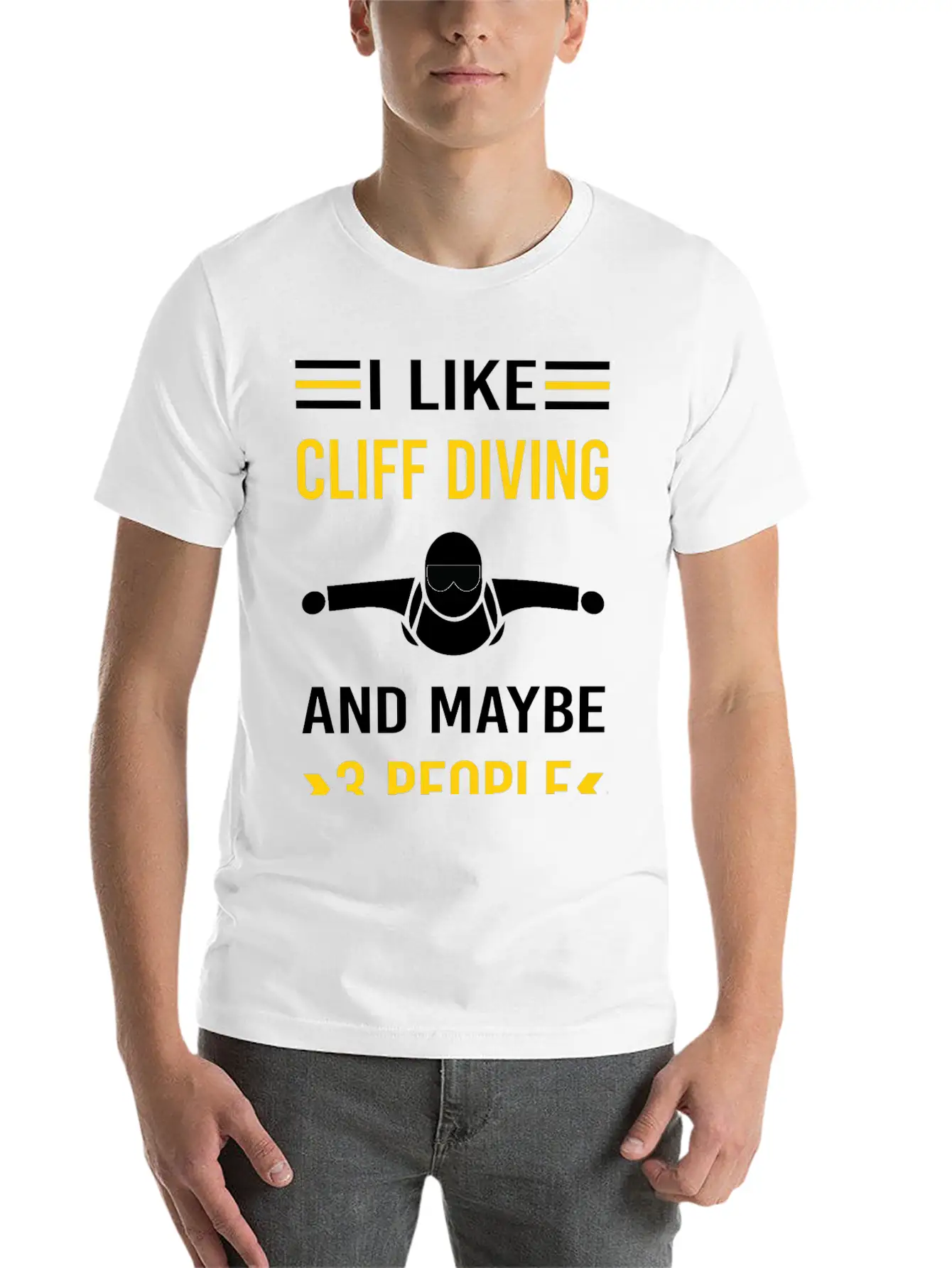 3 People Cliff Diving Unisex Short Sleeve Soft Cotton T-Shirt – Casual Everyday Wear