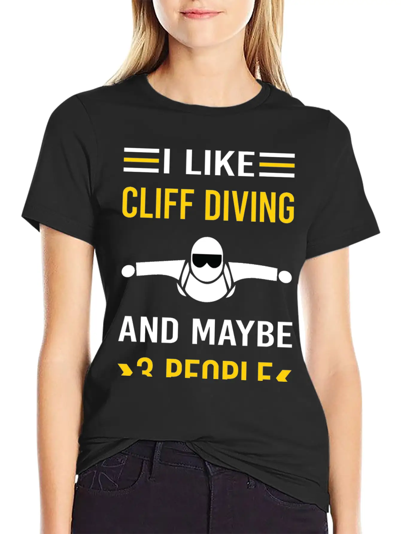 3 People Cliff Diving Unisex Short Sleeve Soft Cotton T-Shirt – Casual Everyday Wear