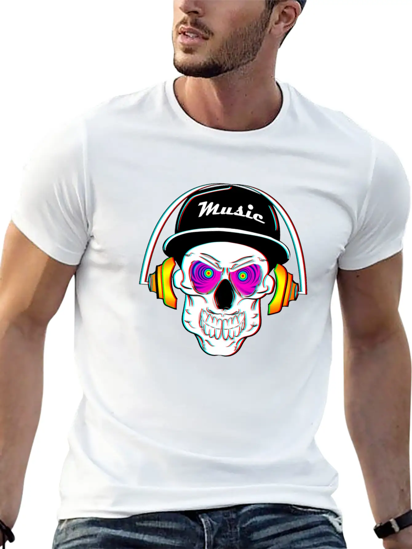 3D Skeleton Skull Bone Head Headphone Music Classic Cotton Tee – Unisex Comfort For Any Season