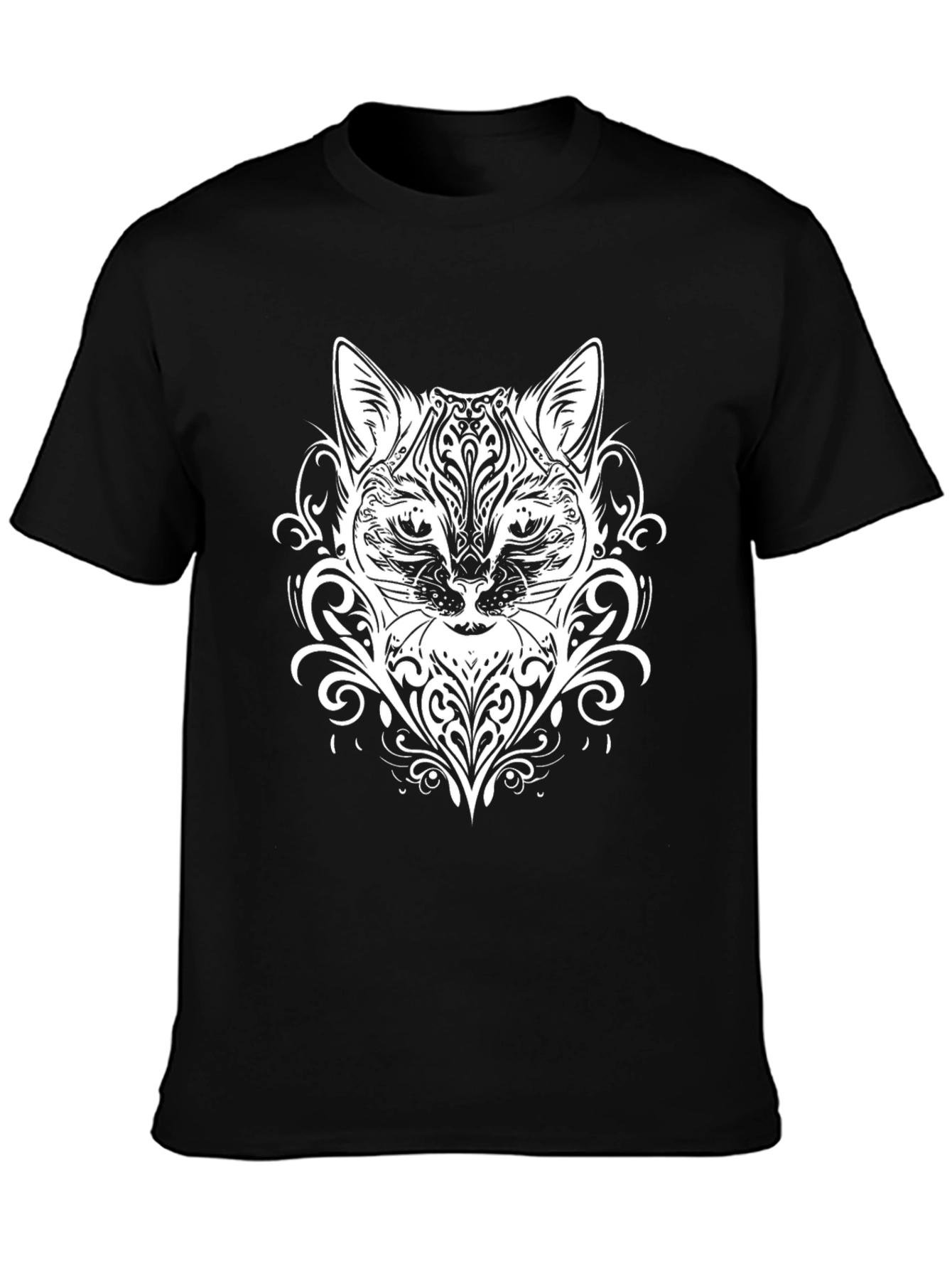 Abstract Cat Graphic Black T-Shirt