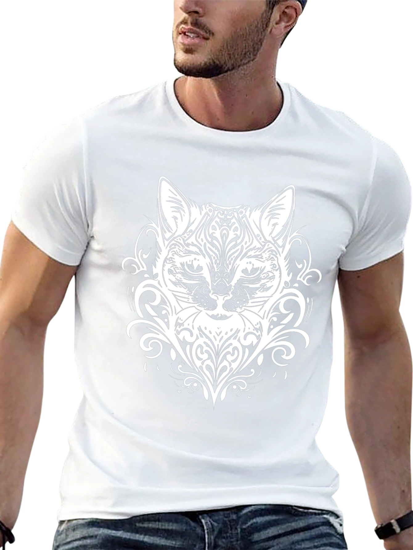 Abstract Cat Graphic Black T-Shirt