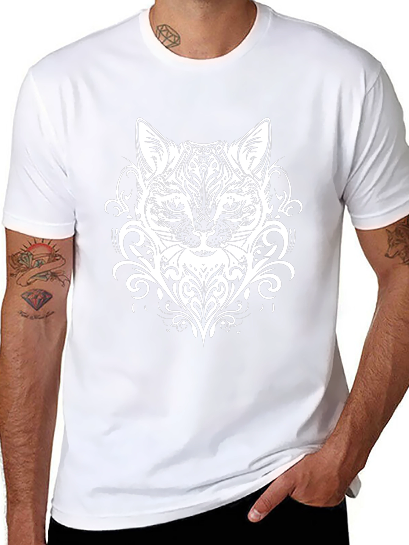 Abstract Cat Graphic Black T-Shirt