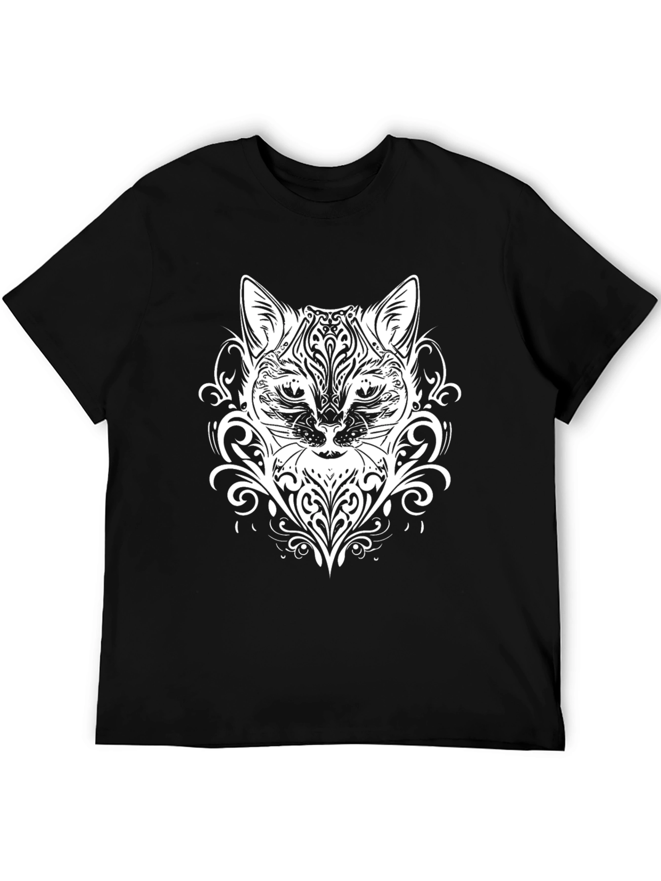Abstract Cat Graphic Black T-Shirt
