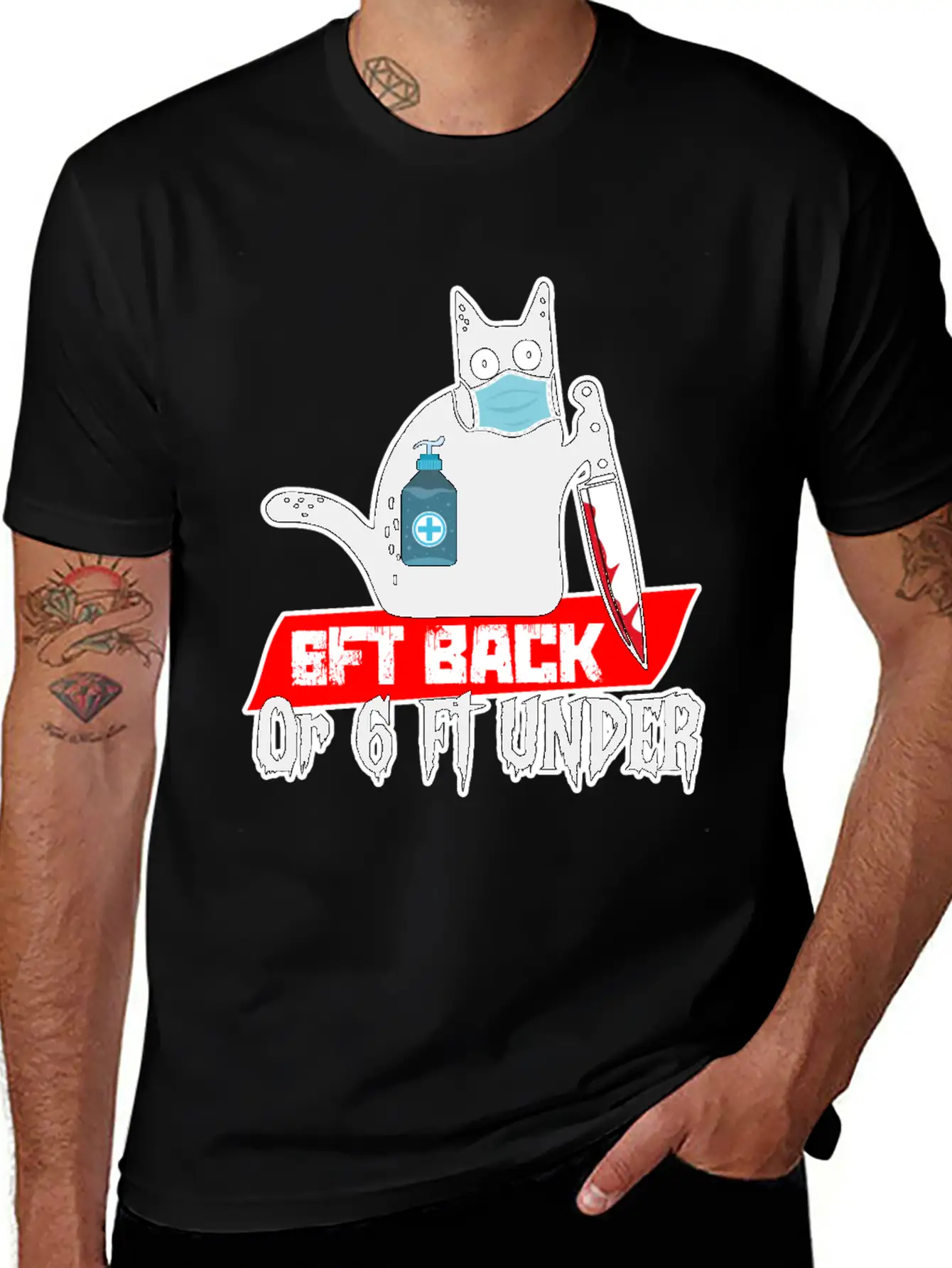 6Ft Back Or 6 Ft Under , Halloween Cat With Knife Soft Cotton Short Sleeve Tee – Unisex Wardrobe Staple