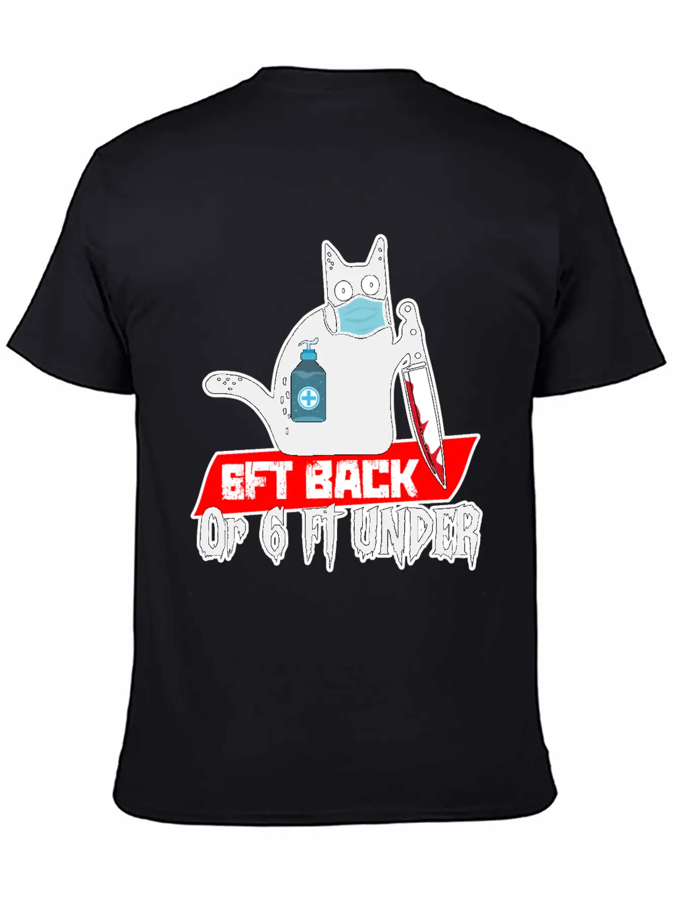 6Ft Back Or 6 Ft Under , Halloween Cat With Knife Soft Cotton Short Sleeve Tee – Unisex Wardrobe Staple