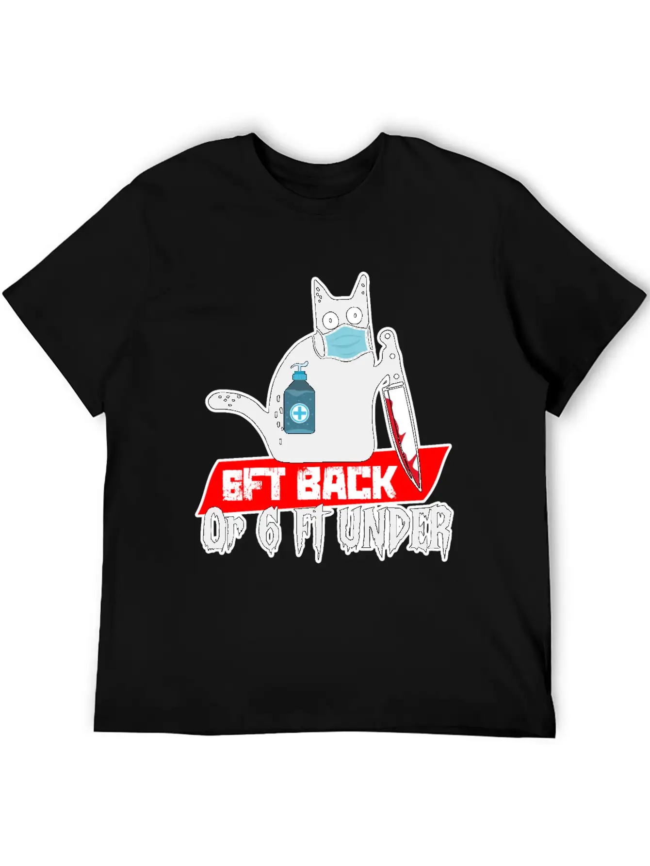 6Ft Back Or 6 Ft Under , Halloween Cat With Knife Soft Cotton Short Sleeve Tee – Unisex Wardrobe Staple