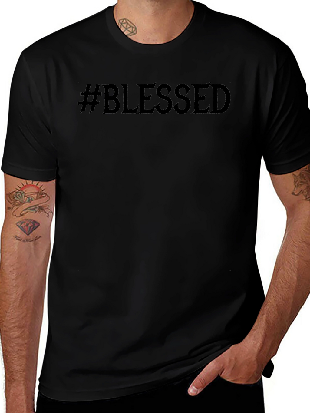 #Blessed Graphic Print Black T-Shirt