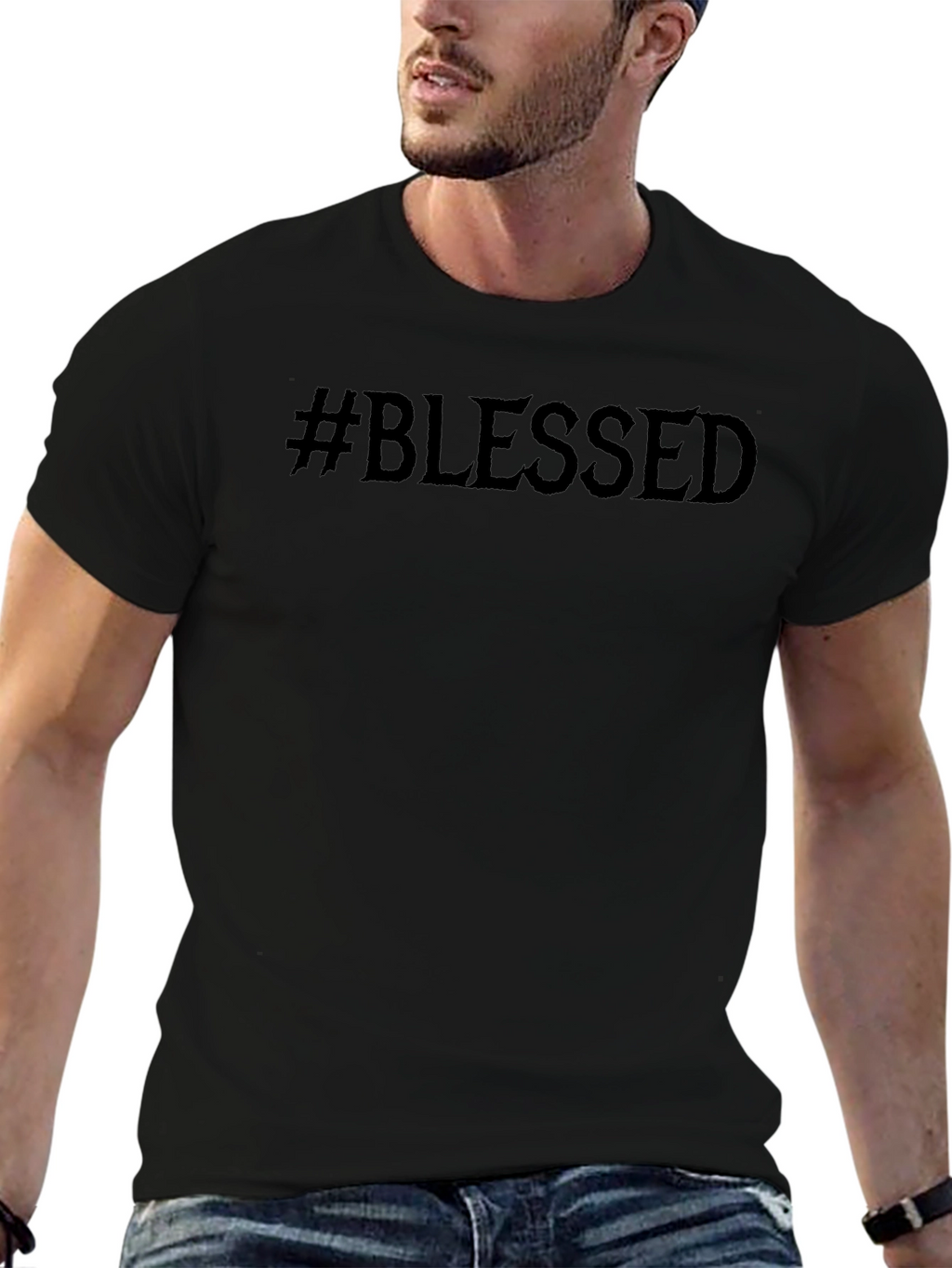 #Blessed Graphic Print Black T-Shirt