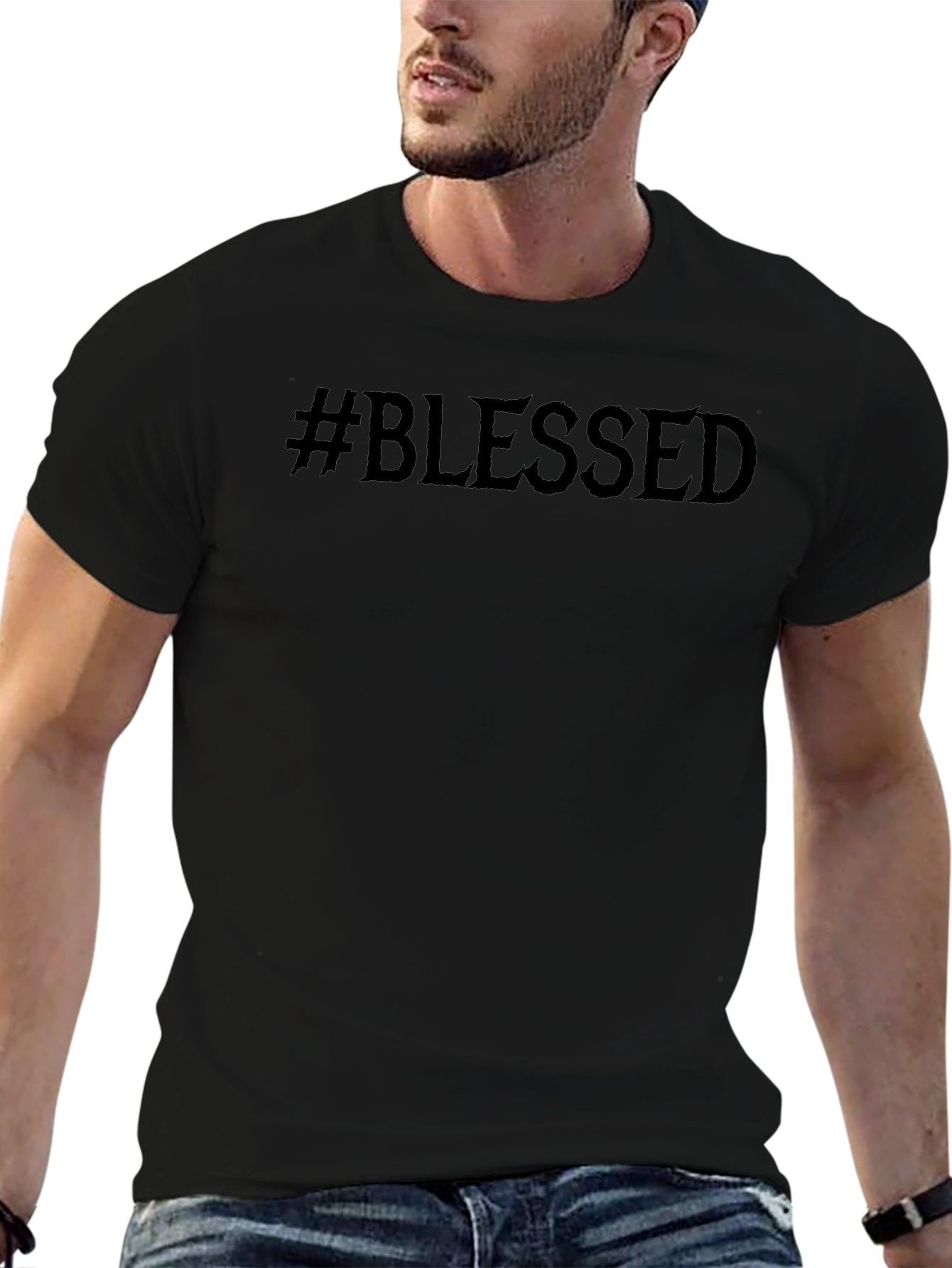 #Blessed Graphic Print Black T-Shirt