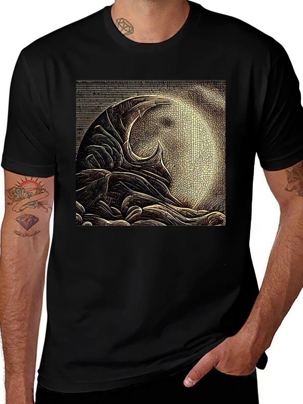 Abstract Moon Design Black T-Shirt
