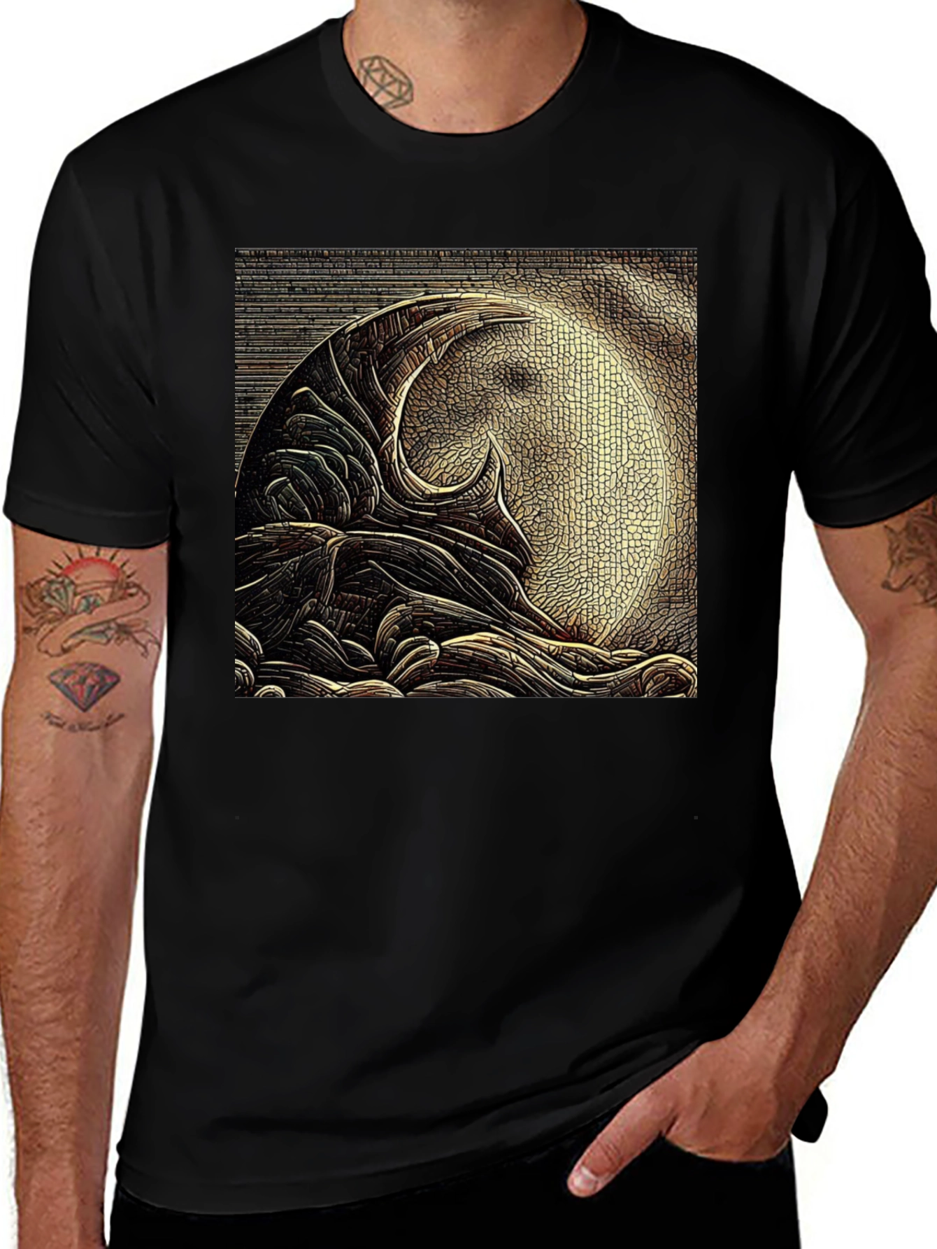 Abstract Moon Design Black T-Shirt