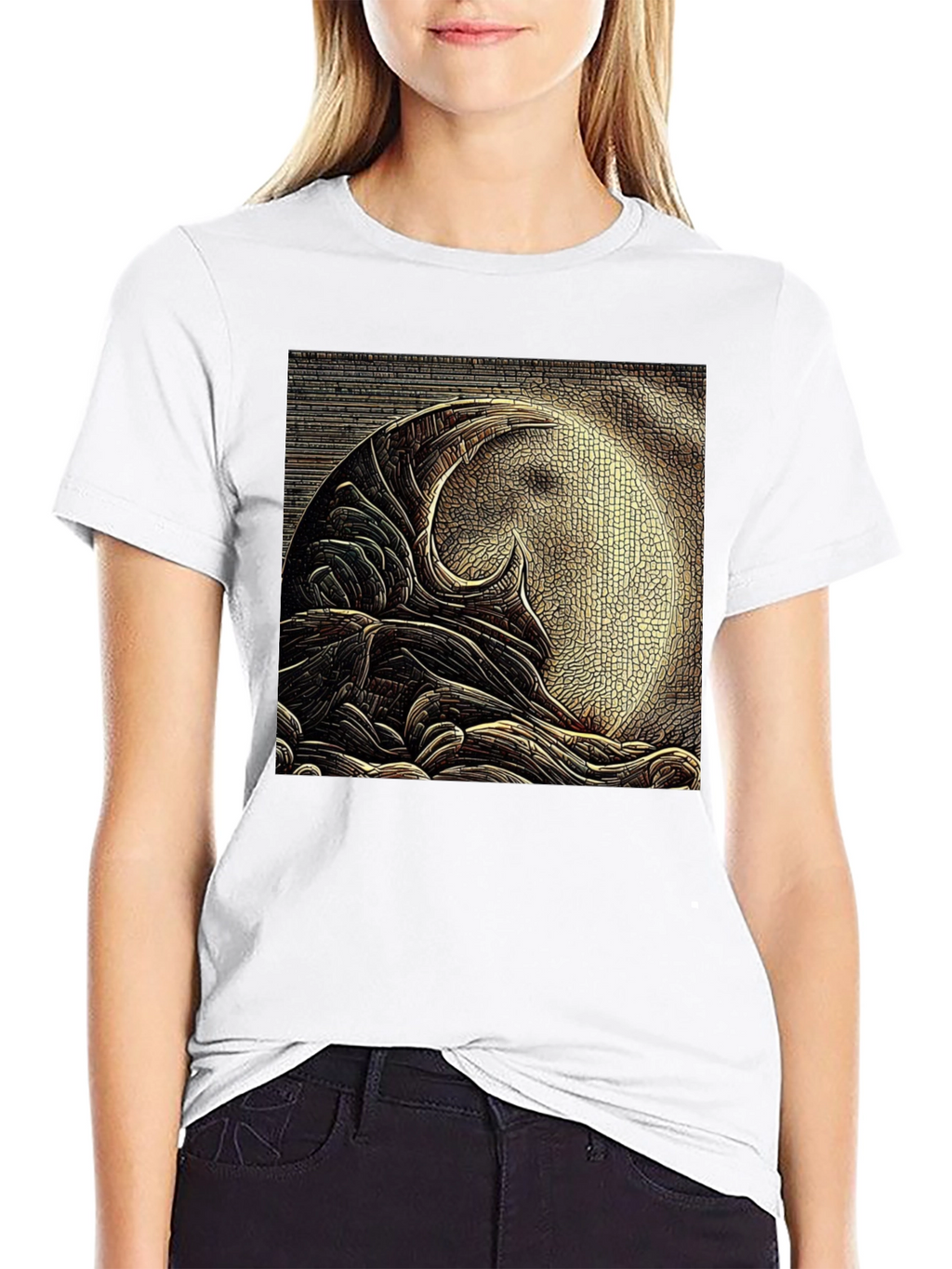 Abstract Moon Design Black T-Shirt