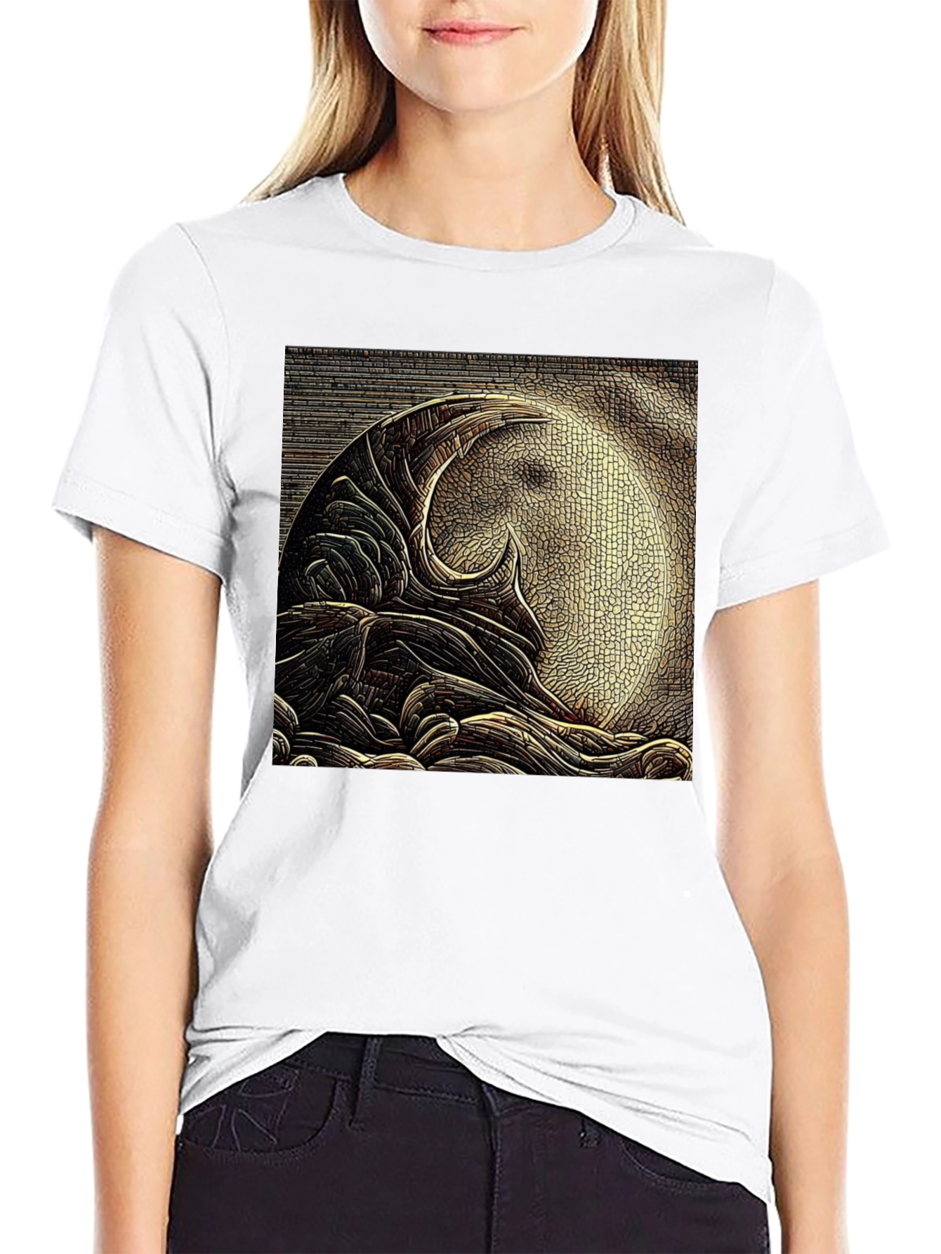 Abstract Moon Design Black T-Shirt