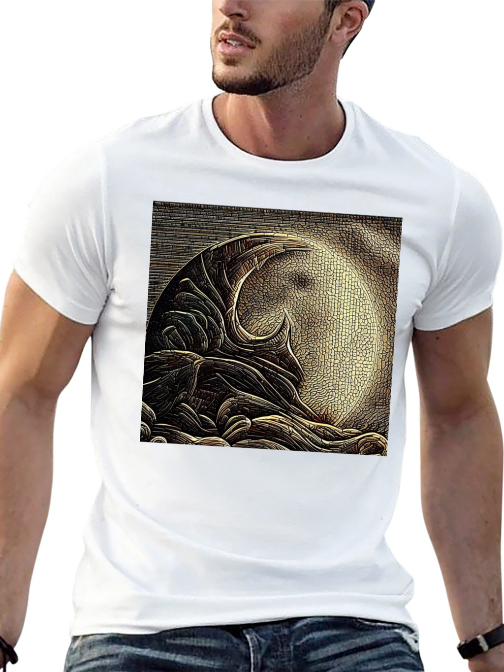 Abstract Moon Design Black T-Shirt