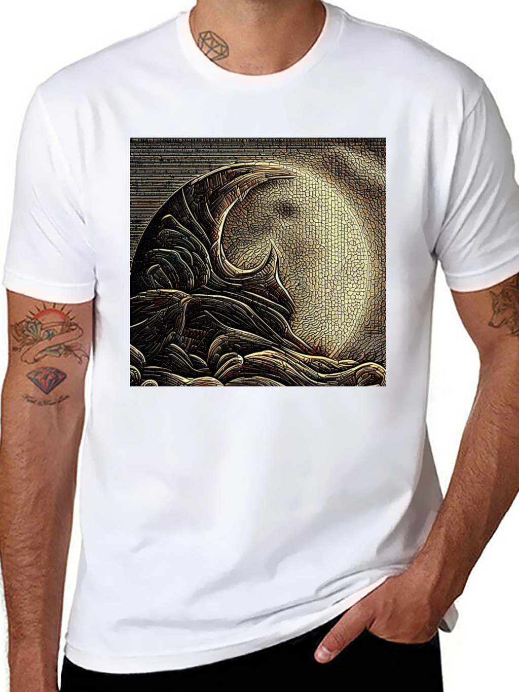 Abstract Moon Design Black T-Shirt