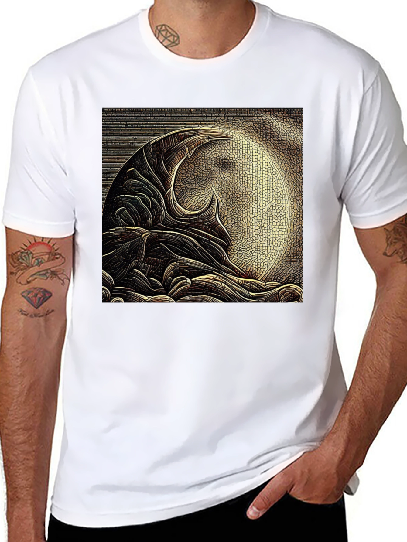 Abstract Moon Design Black T-Shirt