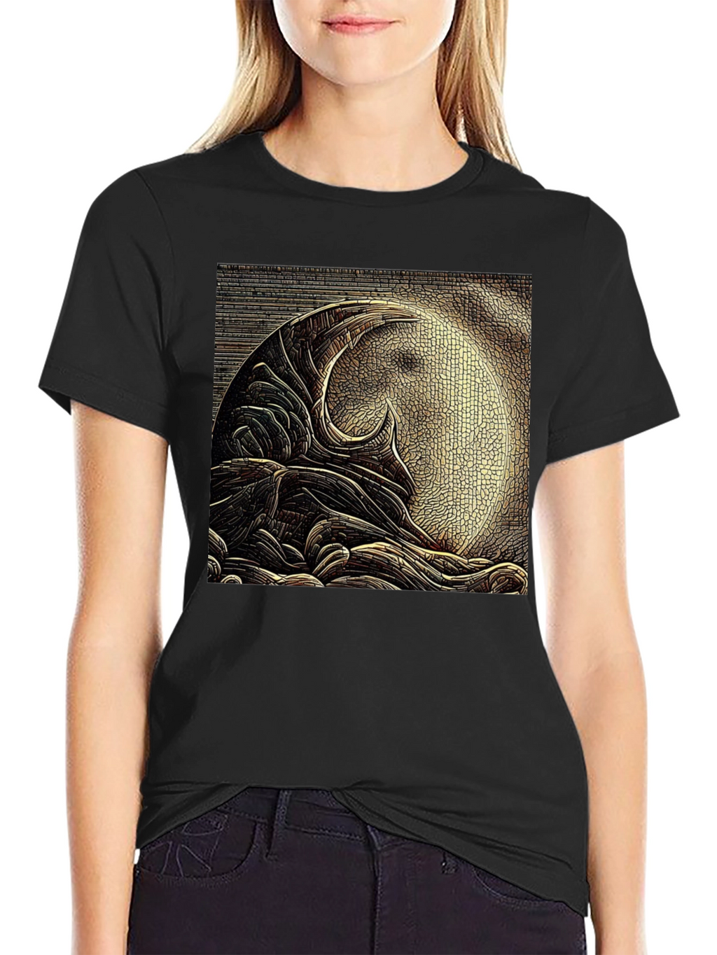 Abstract Moon Design Black T-Shirt