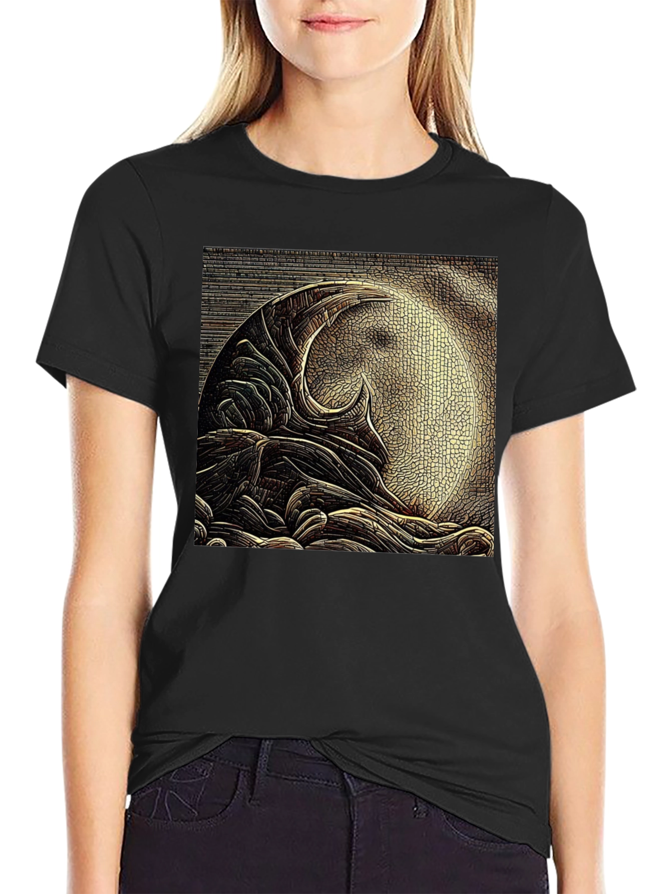 Abstract Moon Design Black T-Shirt