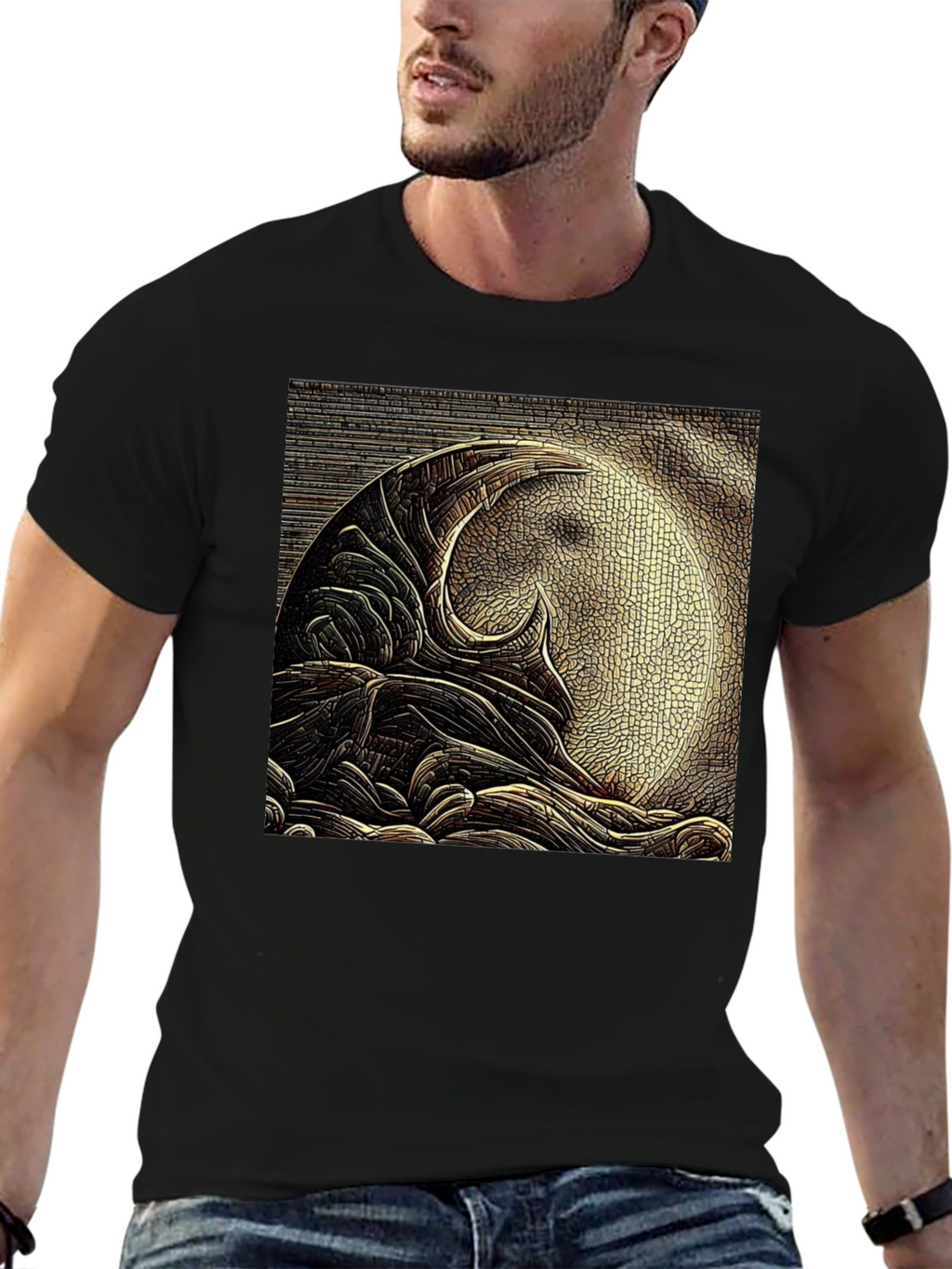 Abstract Moon Design Black T-Shirt