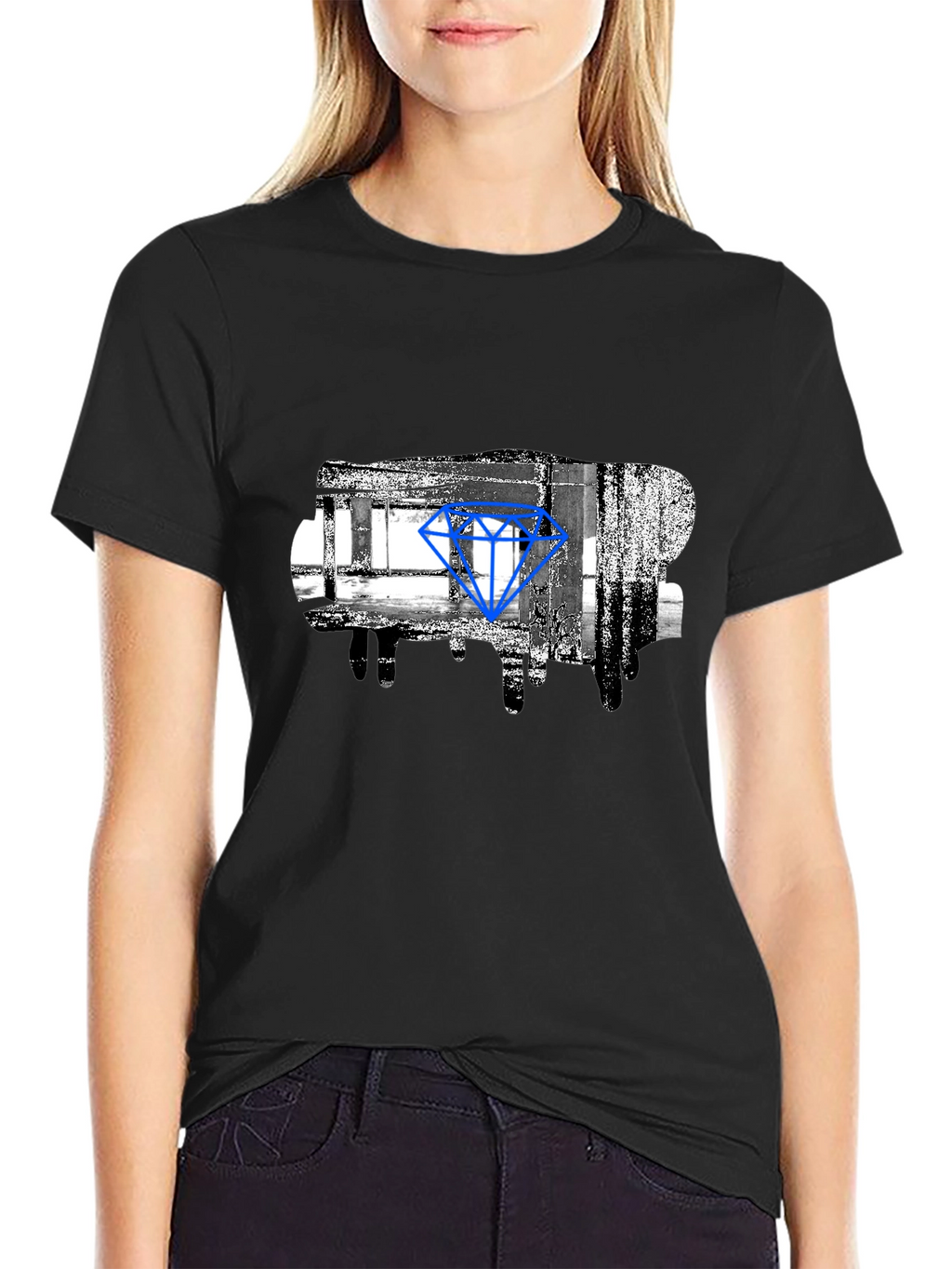 Abstract Diamond Graphic Print Black T-Shirt