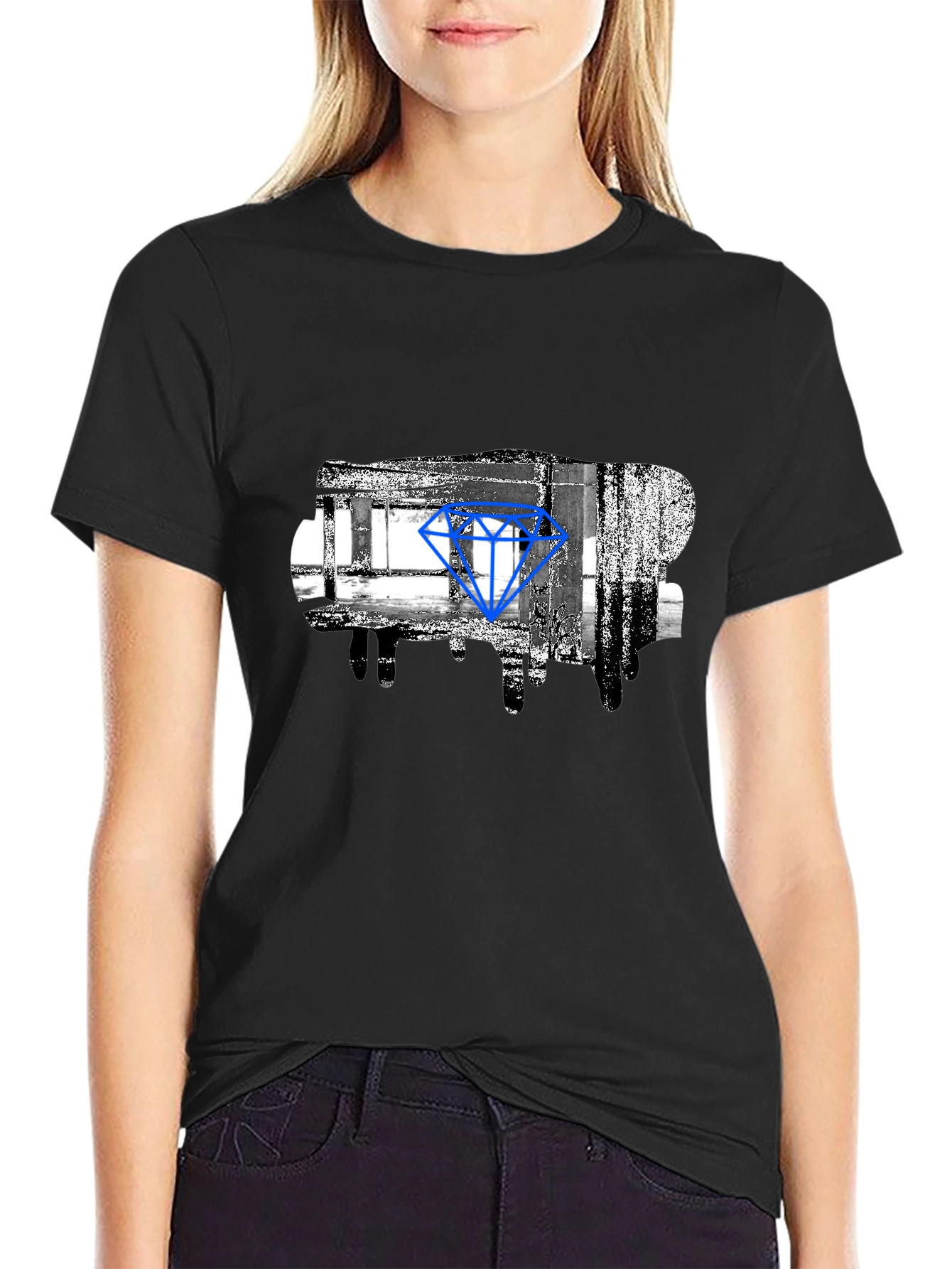 Abstract Diamond Graphic Print Black T-Shirt