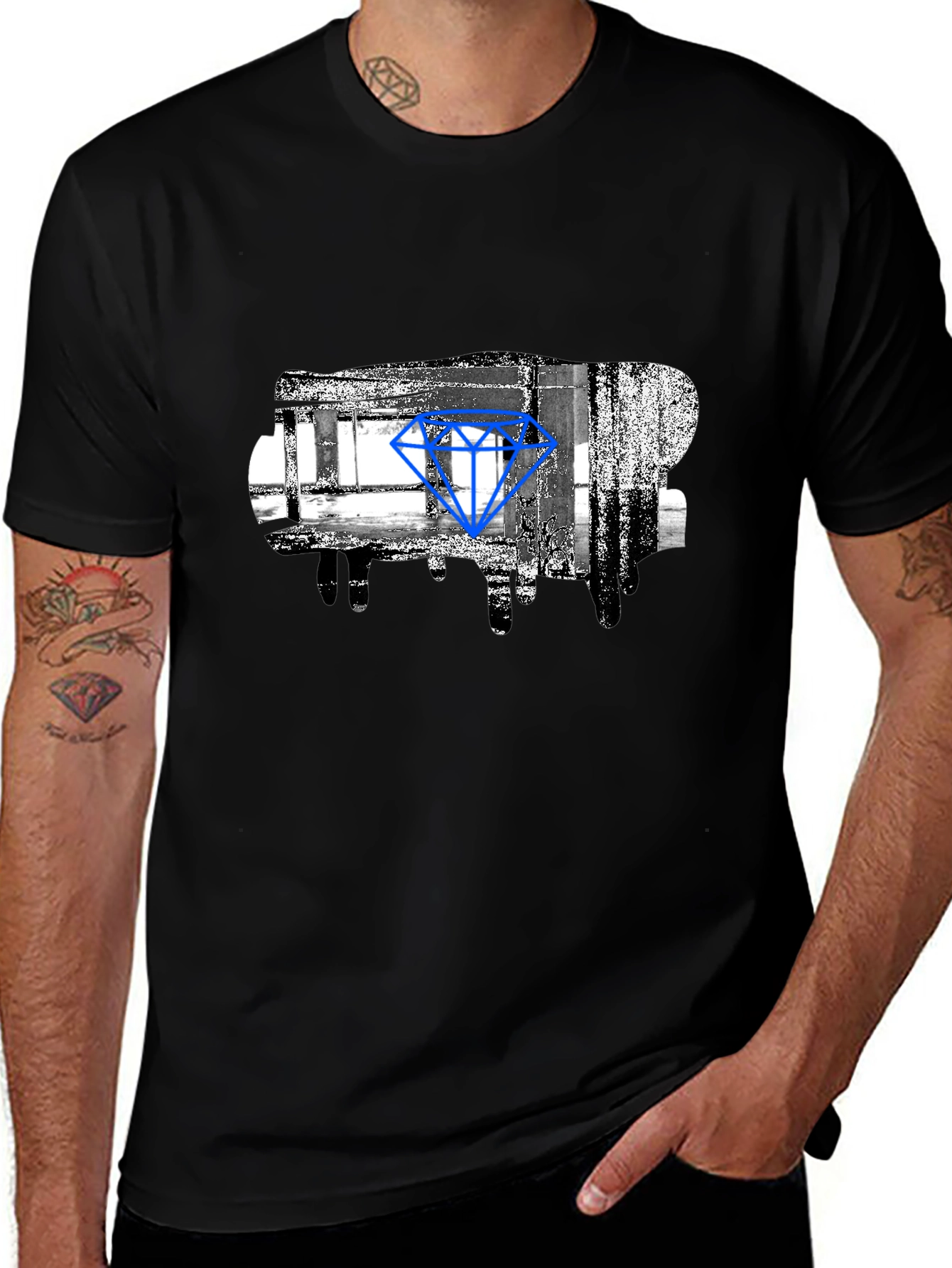 Abstract Diamond Graphic Print Black T-Shirt