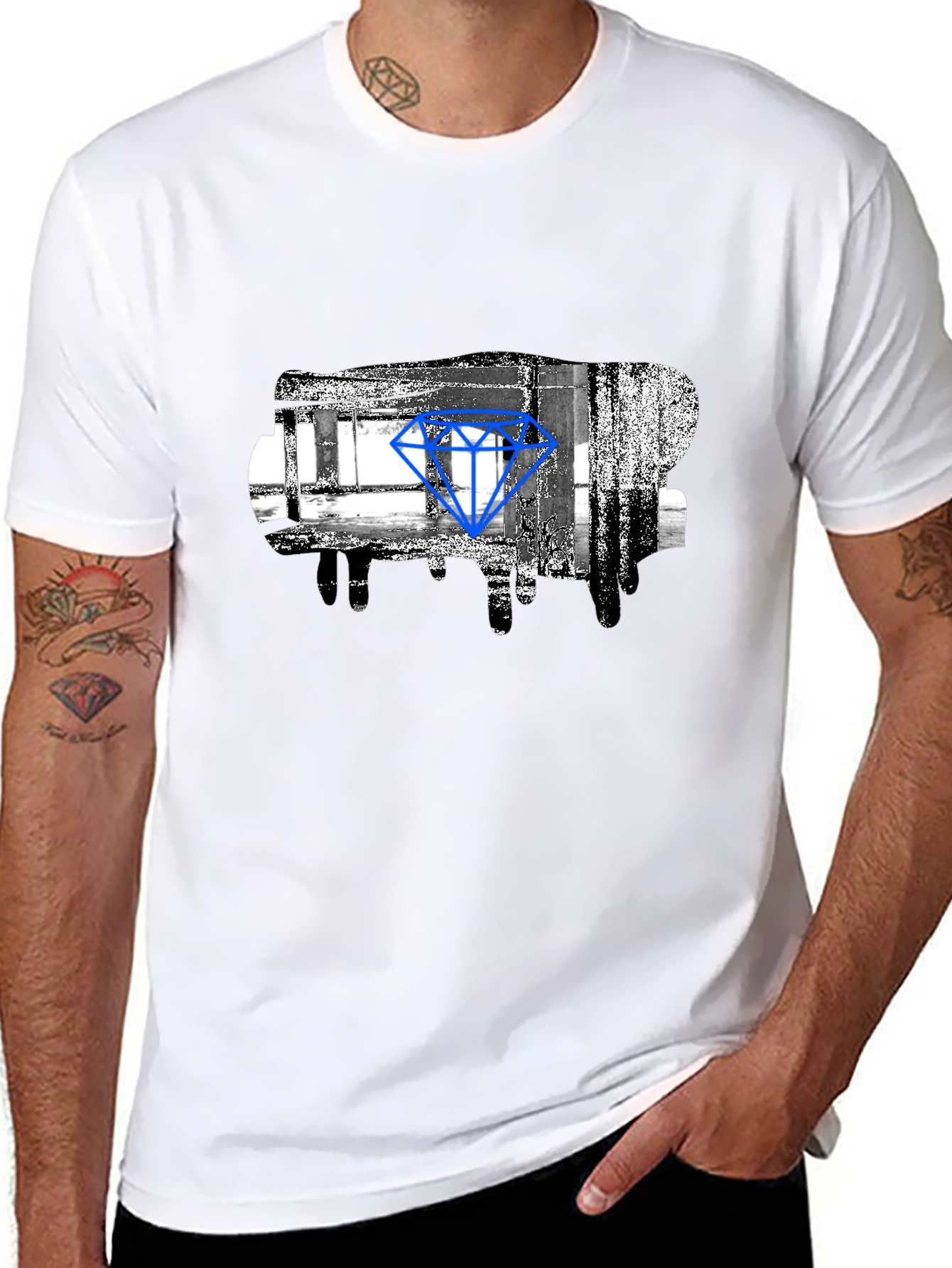 Abstract Diamond Graphic Print Black T-Shirt