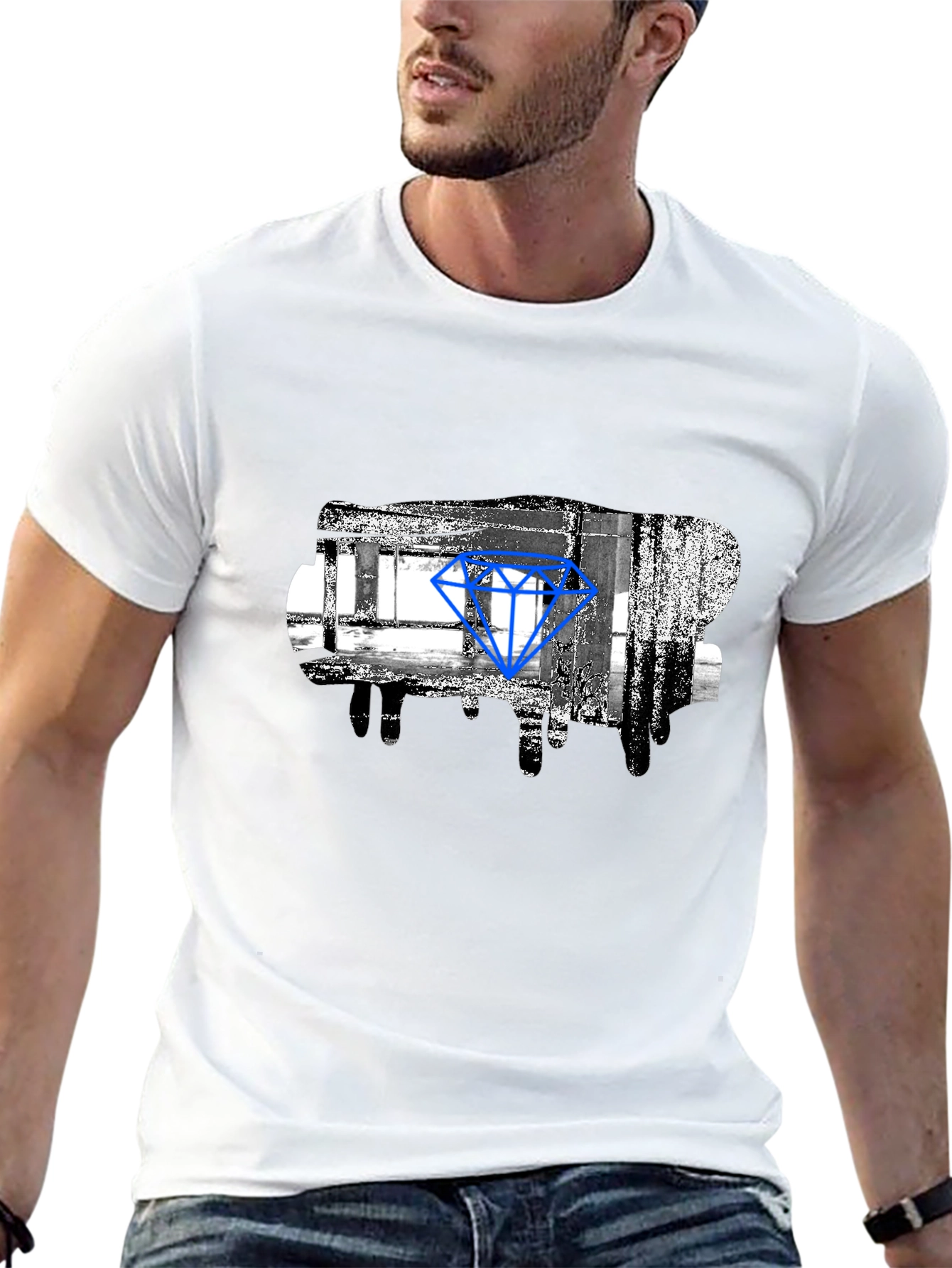 Abstract Diamond Graphic Print Black T-Shirt
