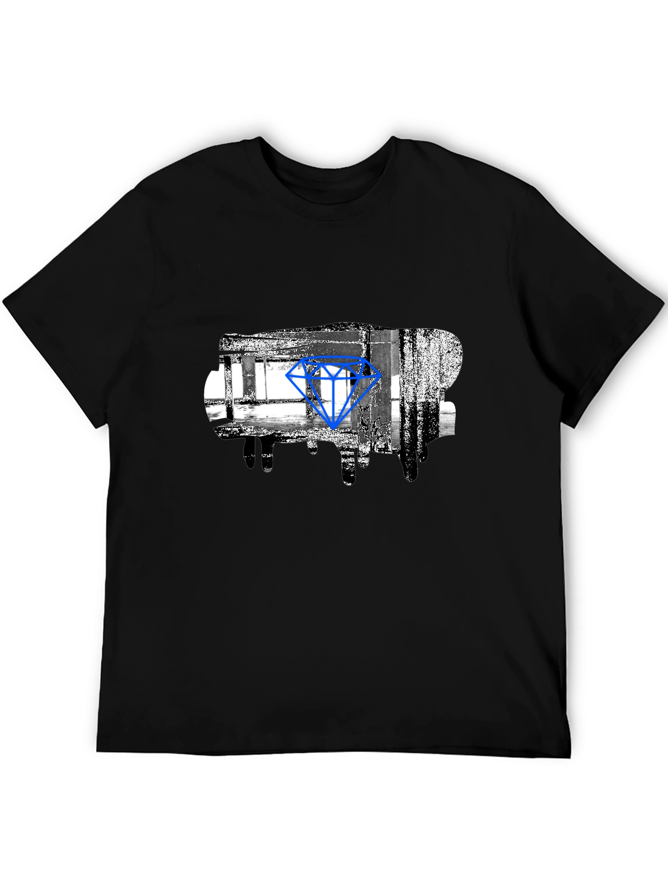 Abstract Diamond Graphic Print Black T-Shirt