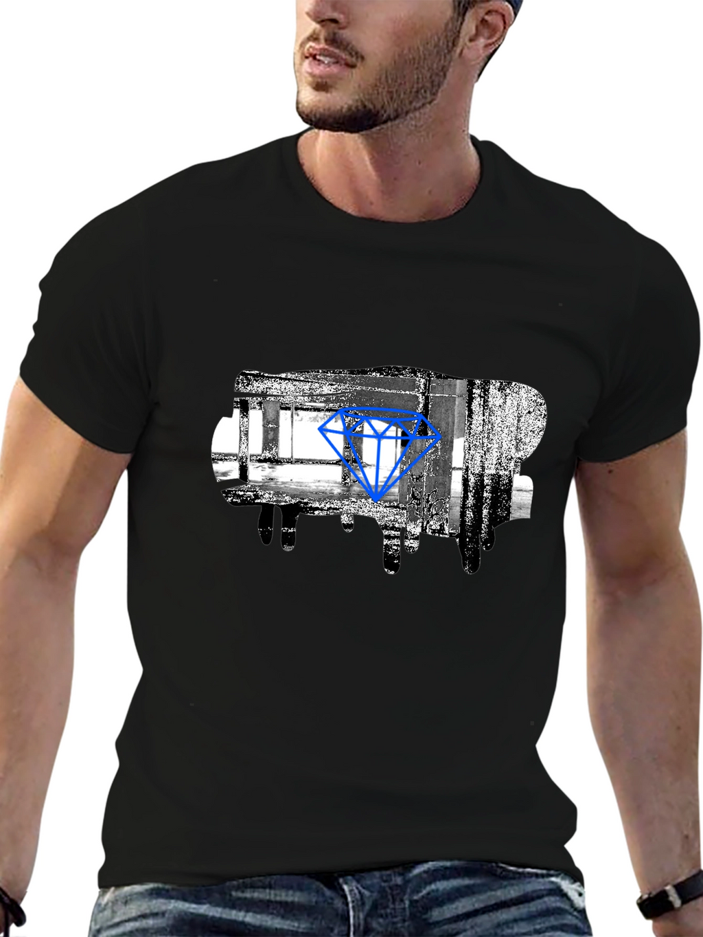 Abstract Diamond Graphic Print Black T-Shirt