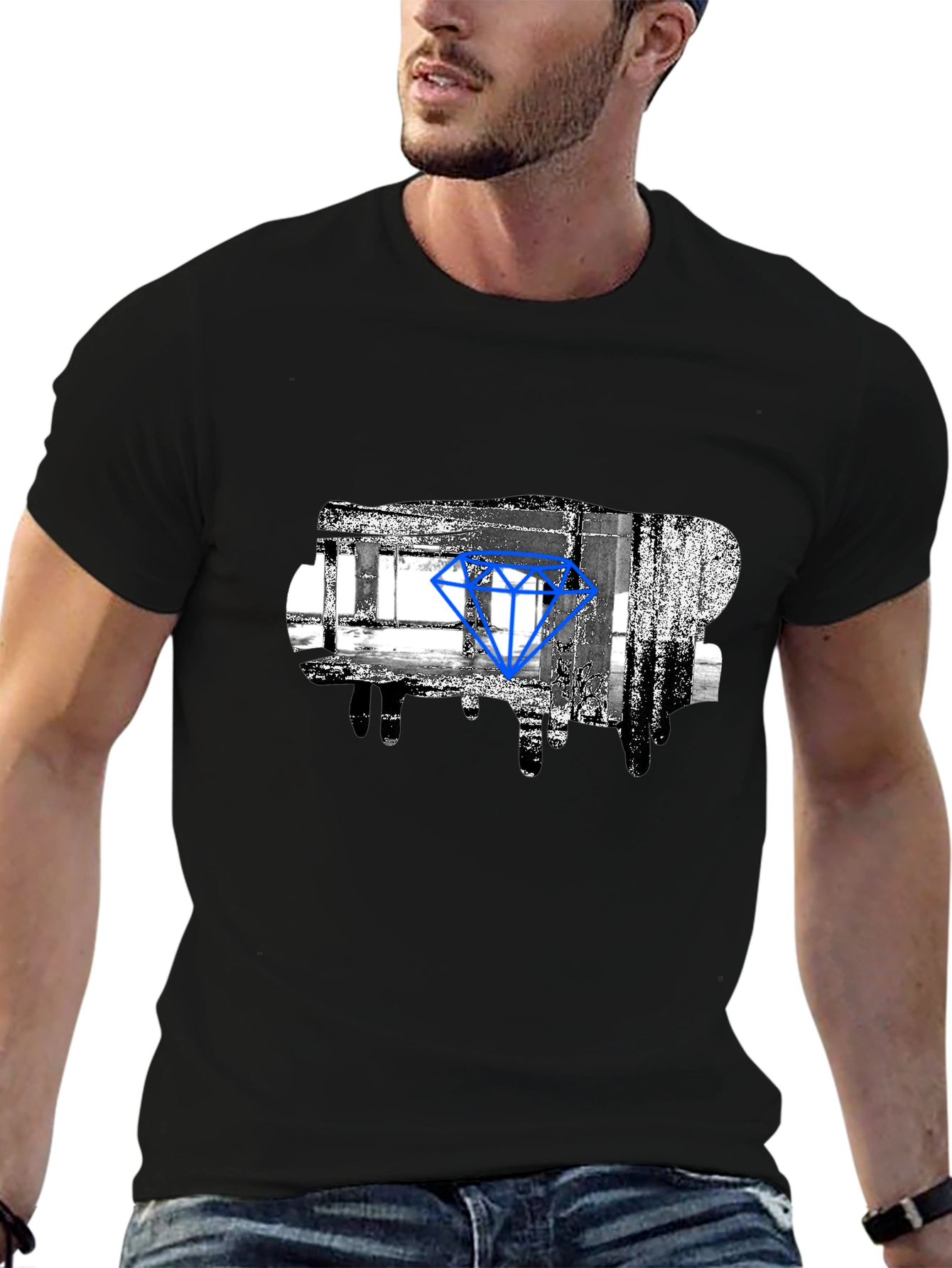 Abstract Diamond Graphic Print Black T-Shirt