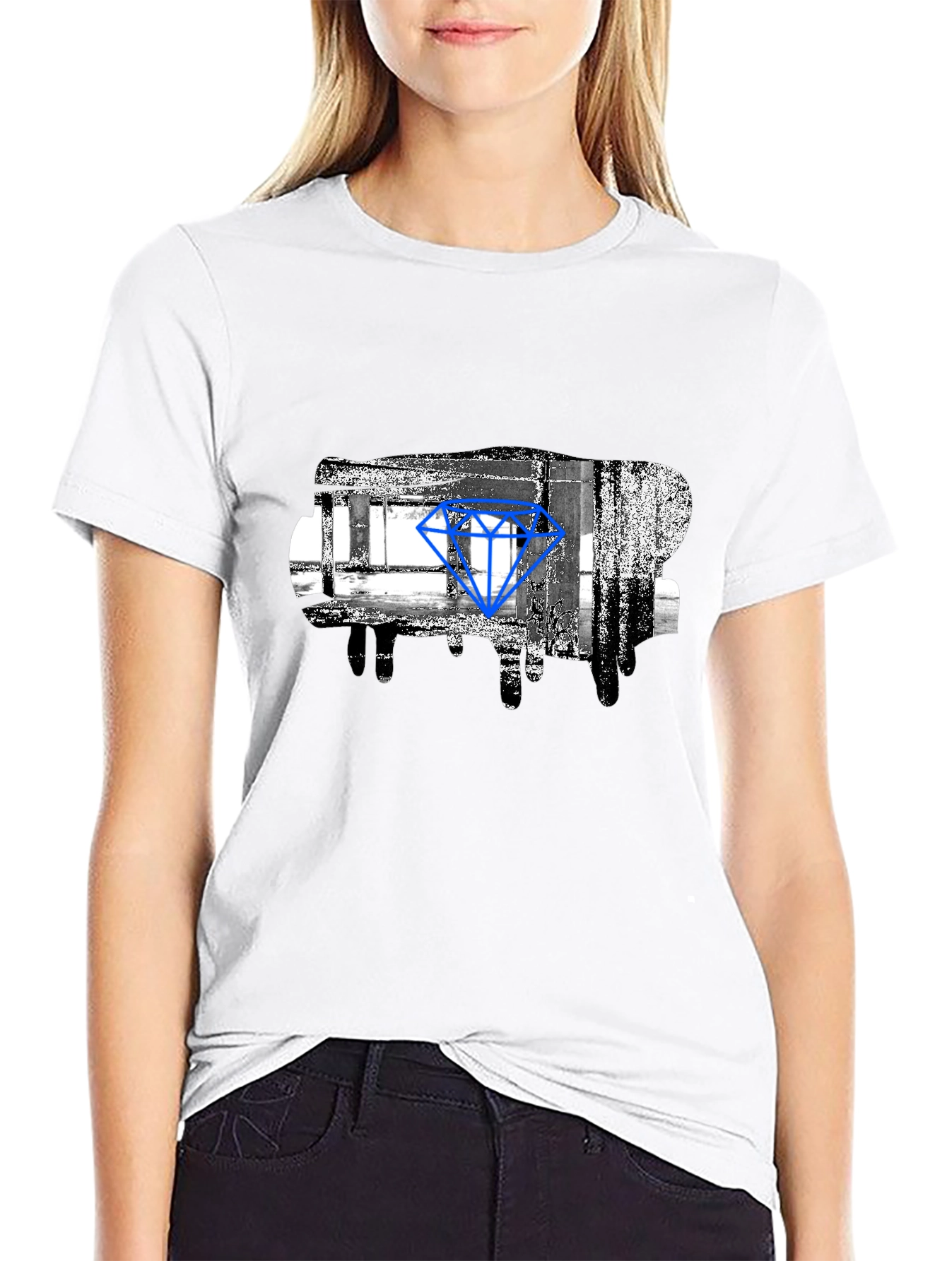 Abstract Diamond Graphic Print Black T-Shirt