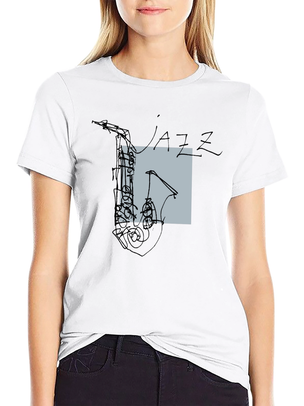 Abstract Jazz Saxophone Graphic T-Shirt - Black
