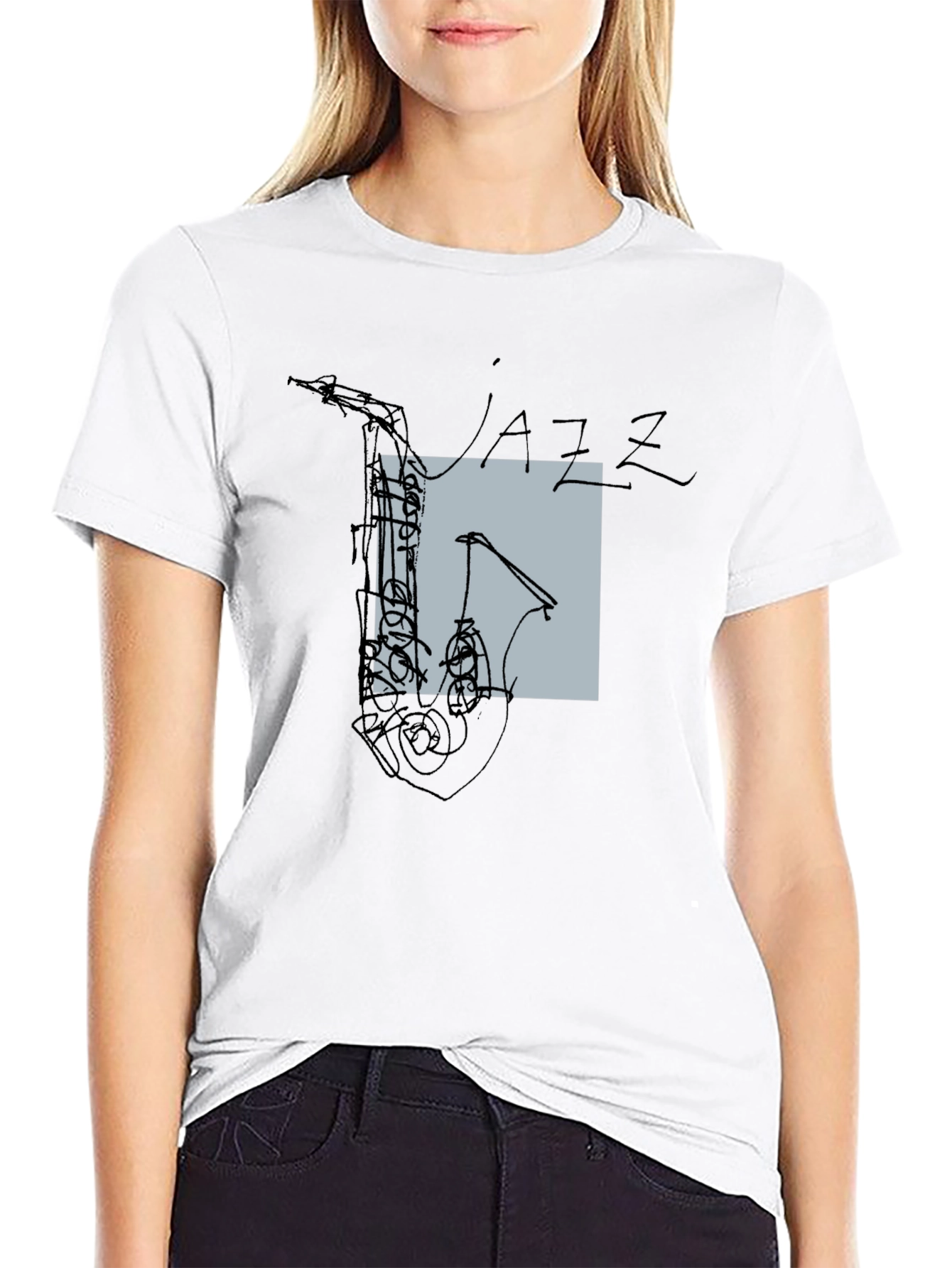 Abstract Jazz Saxophone Graphic T-Shirt - Black