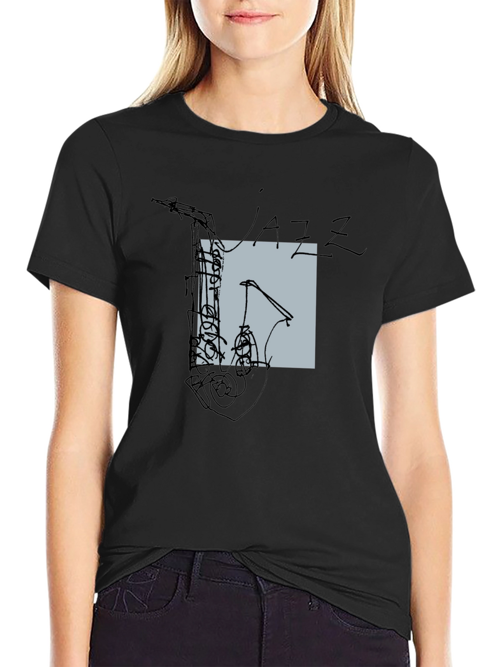 Abstract Jazz Saxophone Graphic T-Shirt - Black